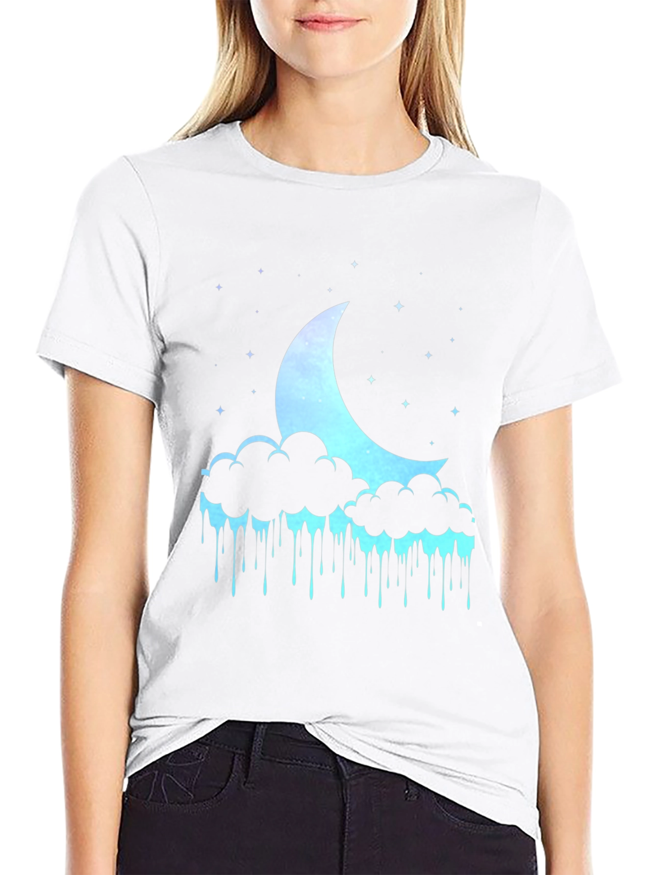 Dreamy Crescent Moon Cloud Drip Graphic Tee