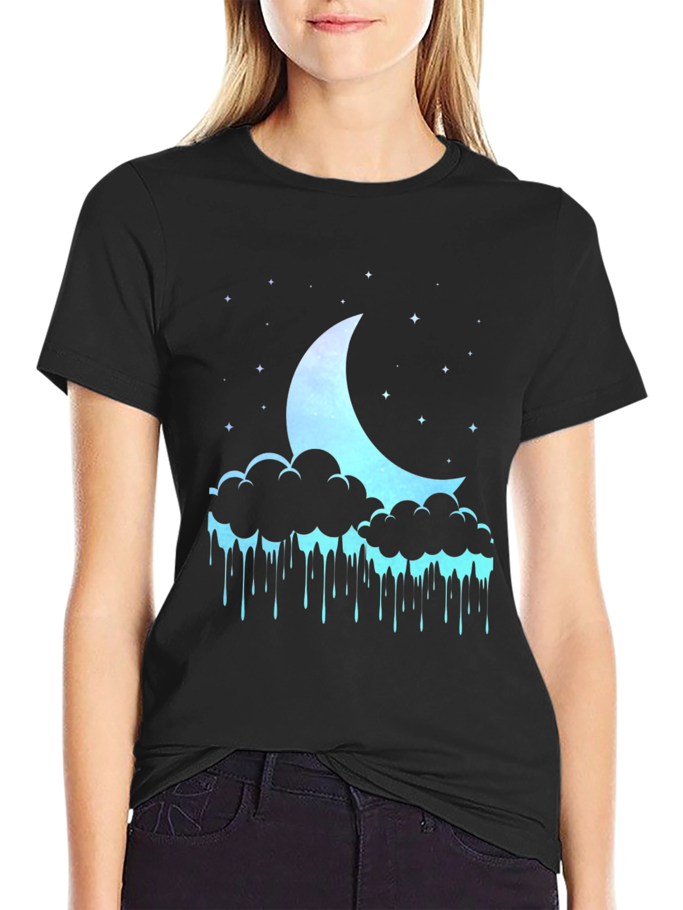 Dreamy Crescent Moon Cloud Drip Graphic Tee