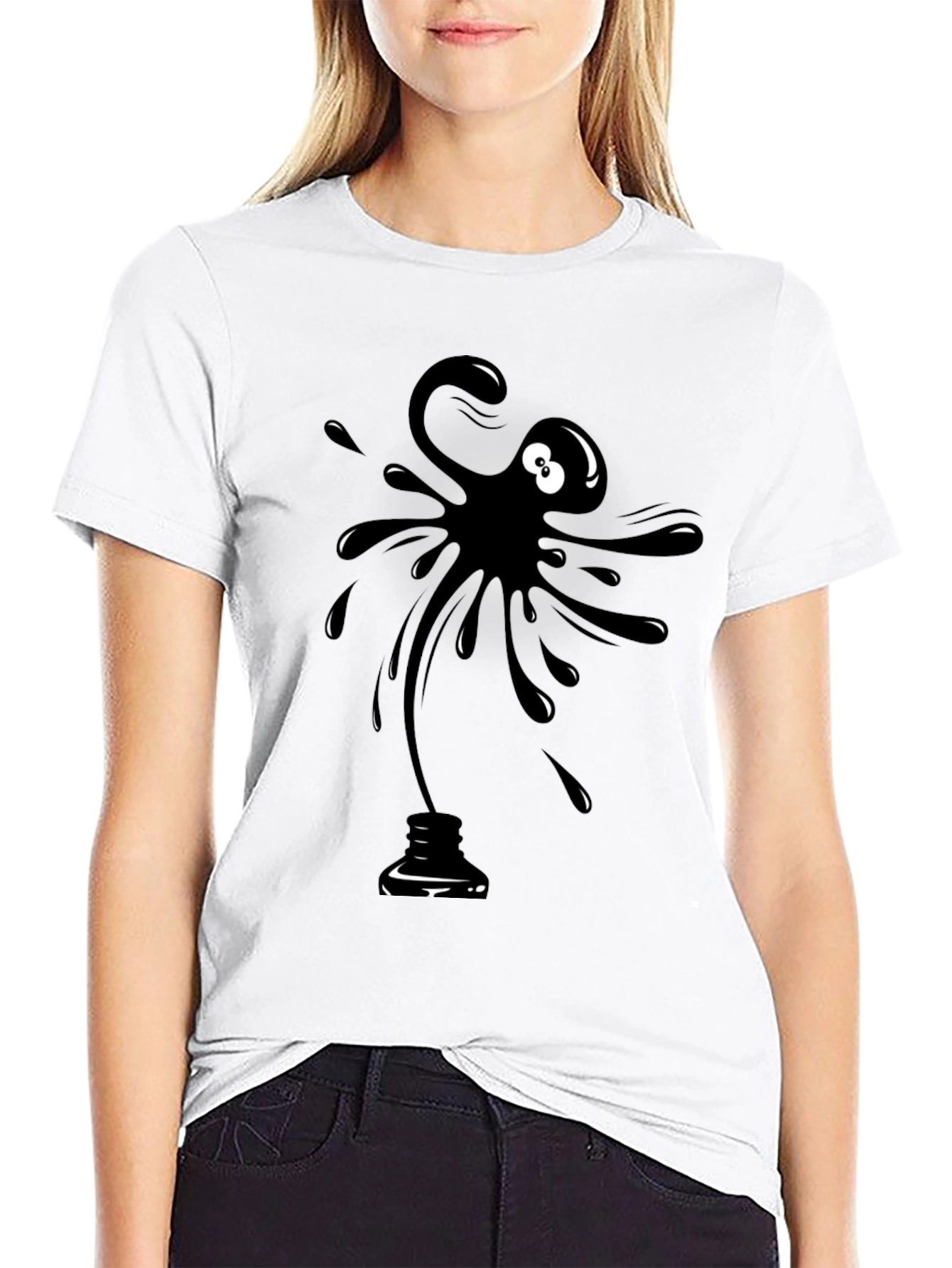 Ink Blot Monster Graphic Tee - Quirky Black T-Shirt