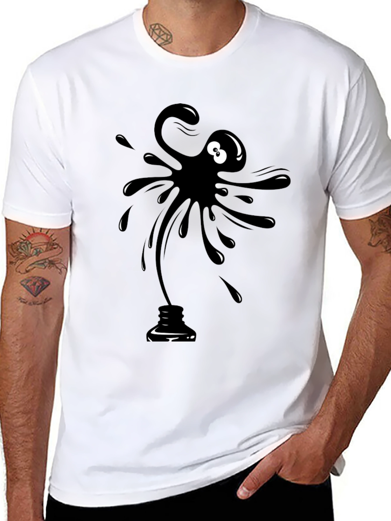Ink Blot Monster Graphic Tee - Quirky Black T-Shirt