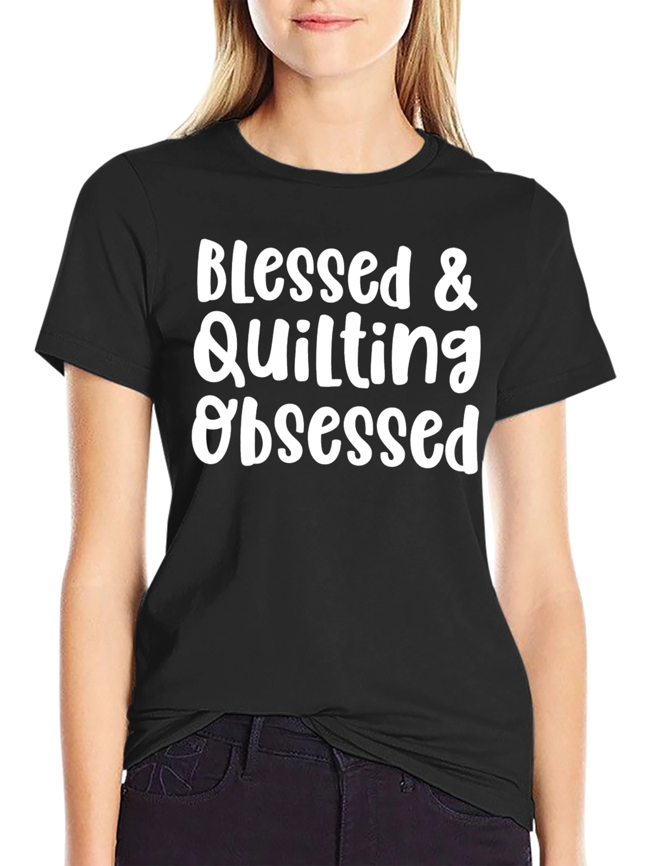 Blessed & Quilting Obsessed Black T-Shirt