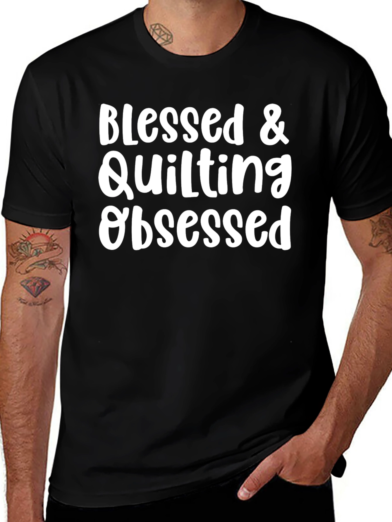 Blessed & Quilting Obsessed Black T-Shirt