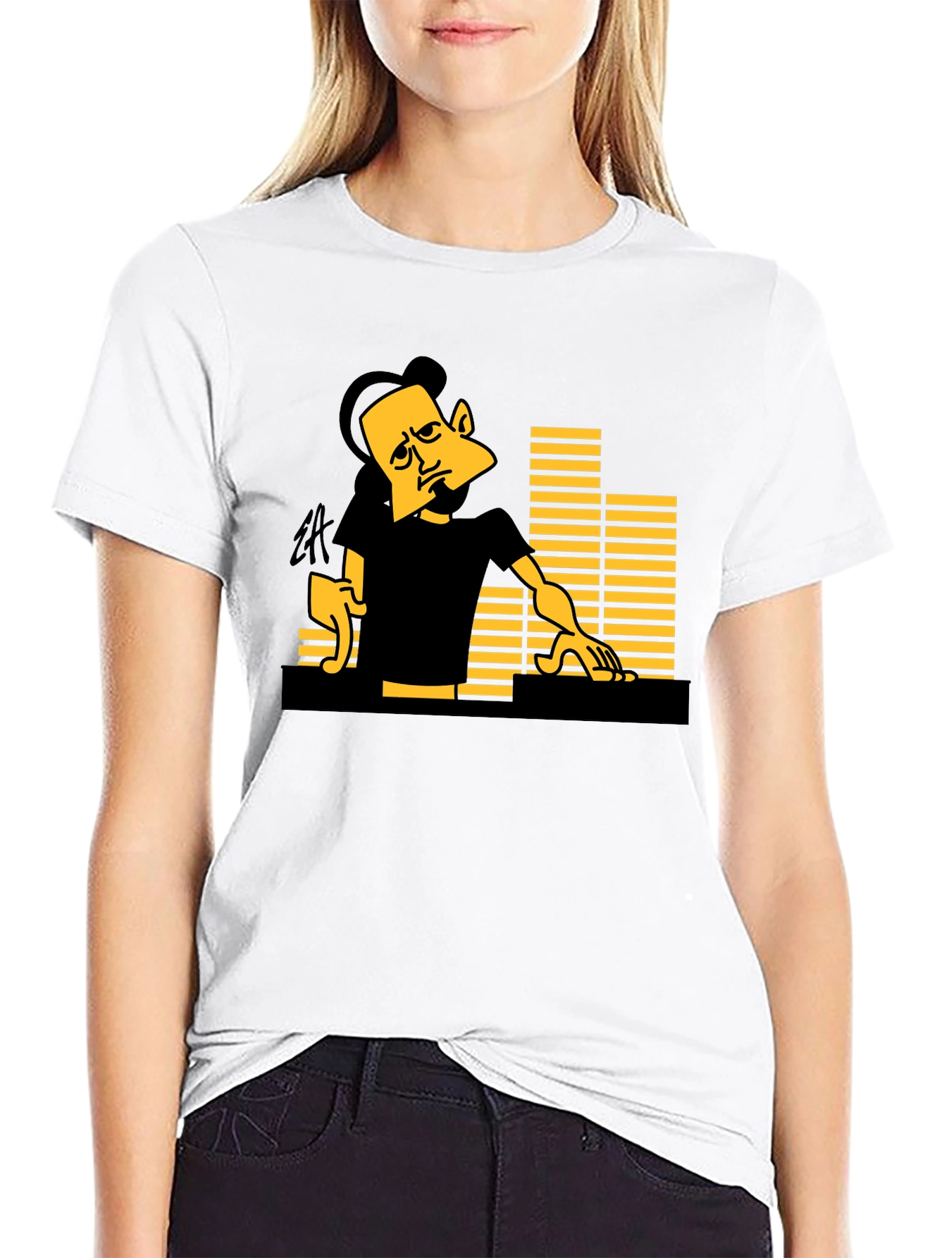 DJ Cartoon Graphic Black Tee - Unique Style