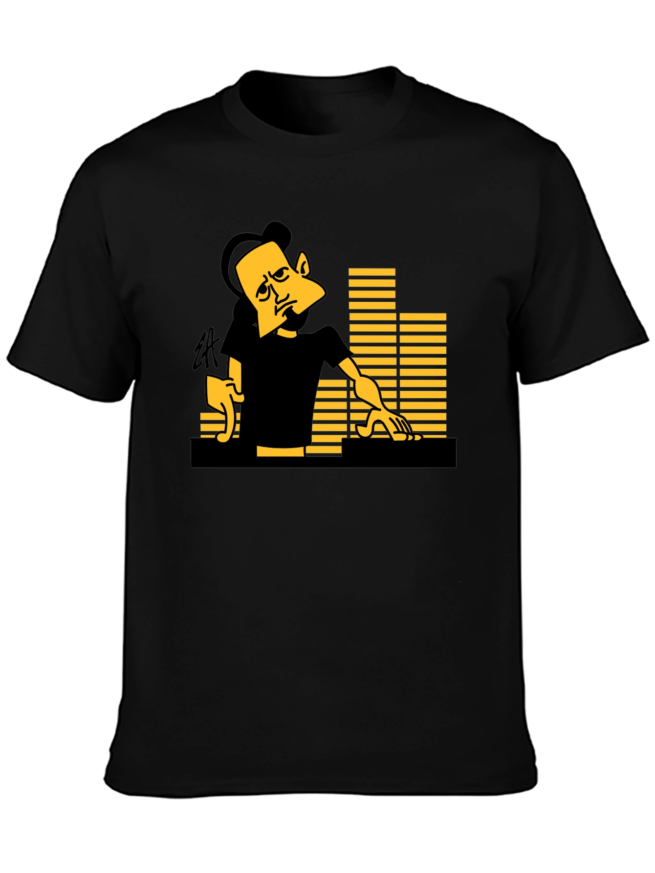 DJ Cartoon Graphic Black Tee - Unique Style