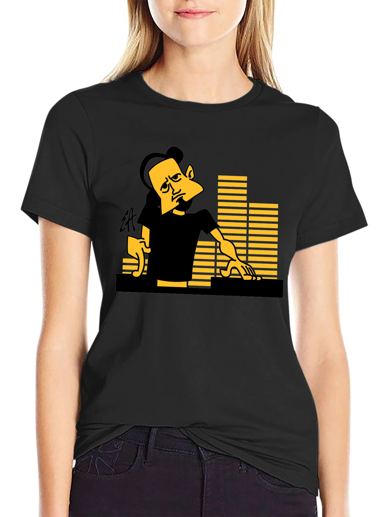 DJ Cartoon Graphic Black Tee - Unique Style
