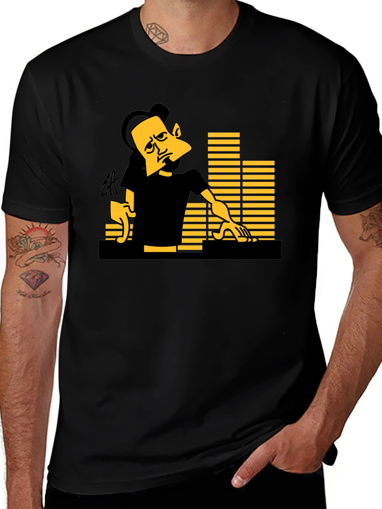 DJ Cartoon Graphic Black Tee - Unique Style