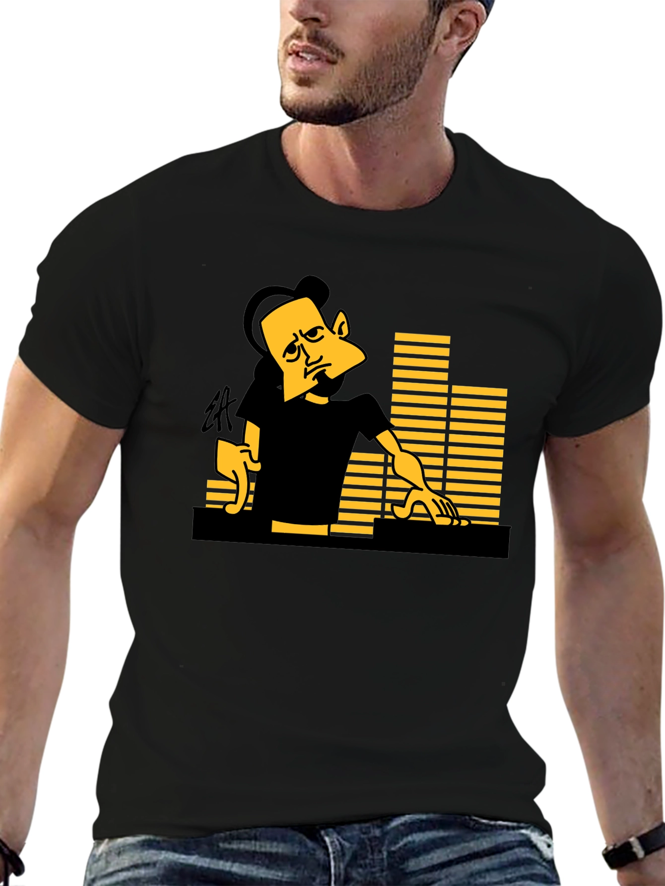 DJ Cartoon Graphic Black Tee - Unique Style