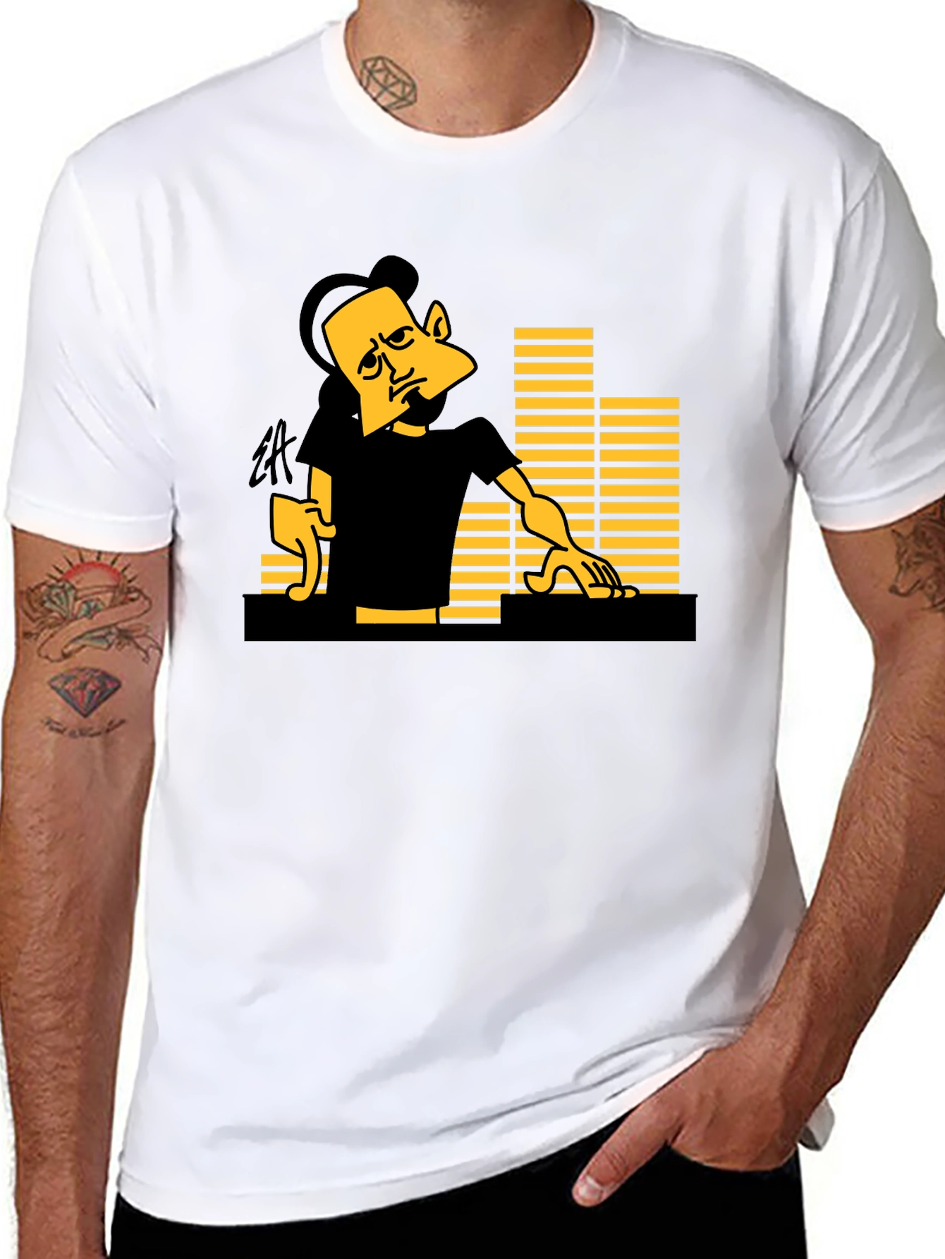 DJ Cartoon Graphic Black Tee - Unique Style