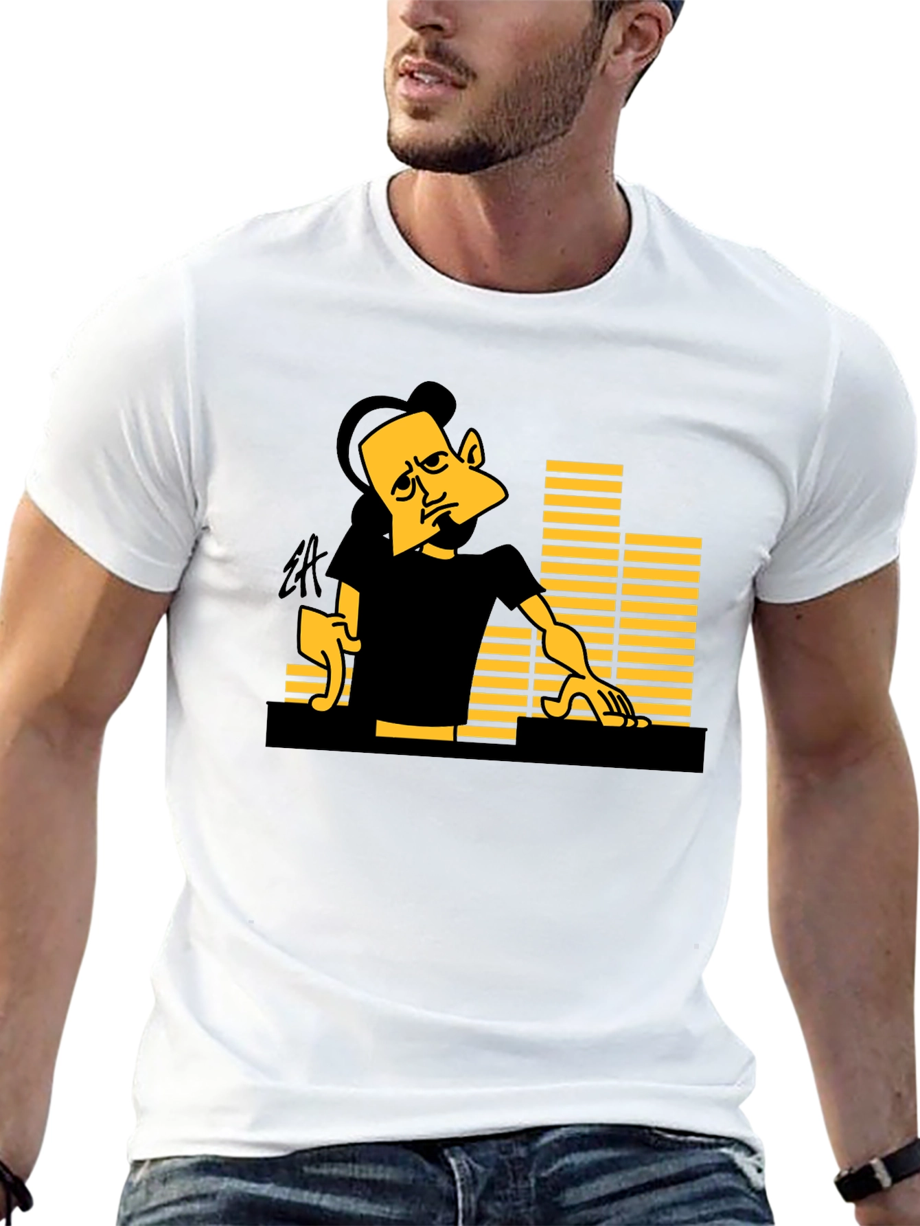DJ Cartoon Graphic Black Tee - Unique Style