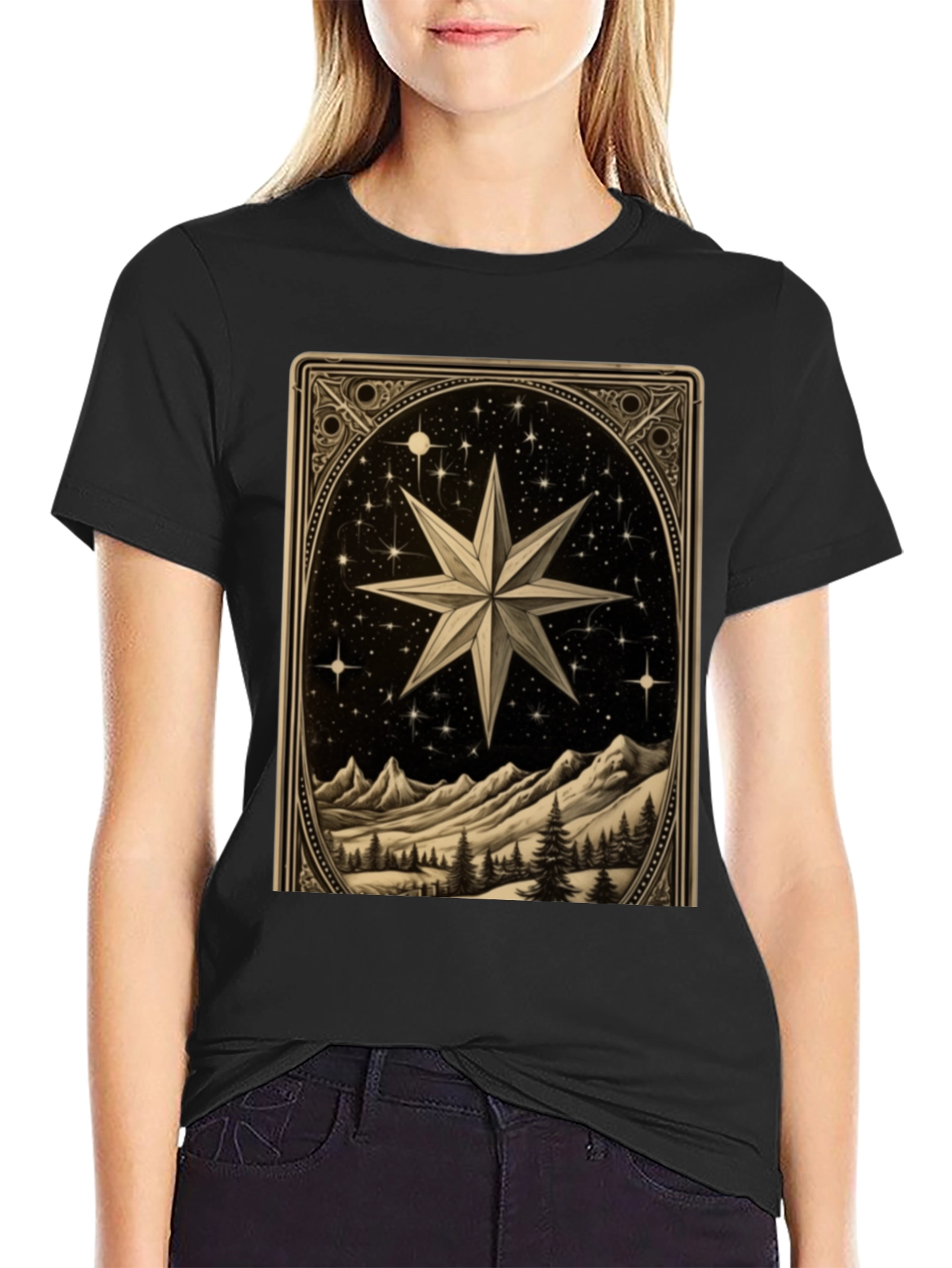 Celestial Star Mountain Scene Graphic Tee