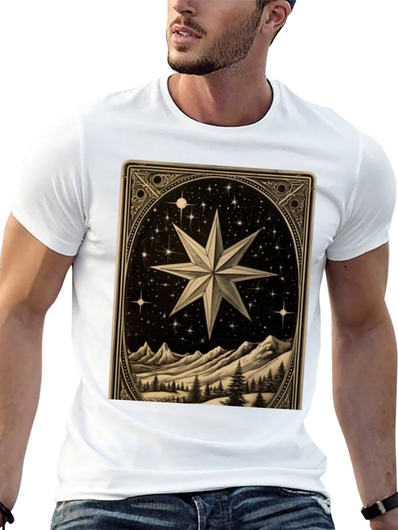 Celestial Star Mountain Scene Graphic Tee