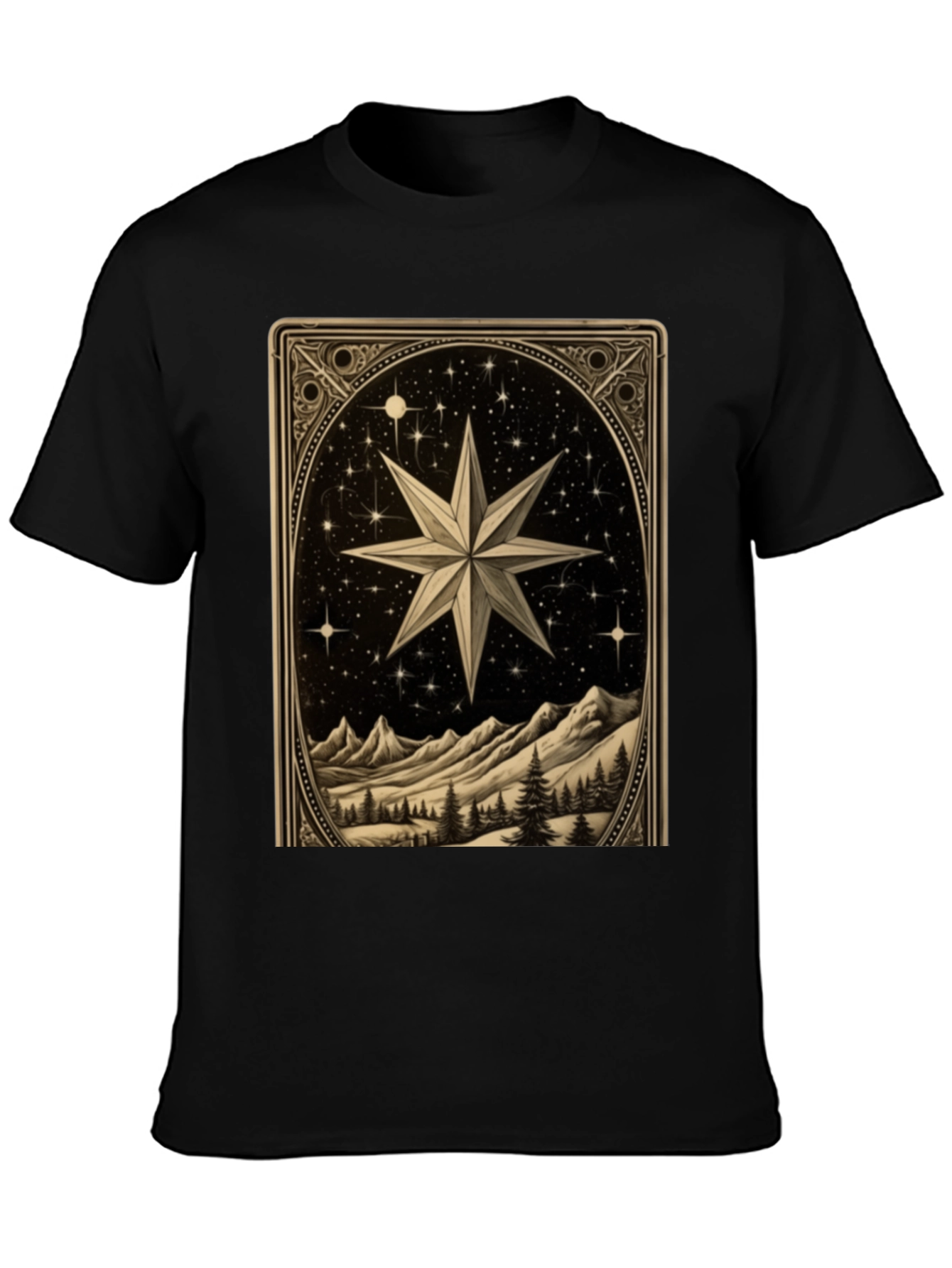 Celestial Star Mountain Scene Graphic Tee