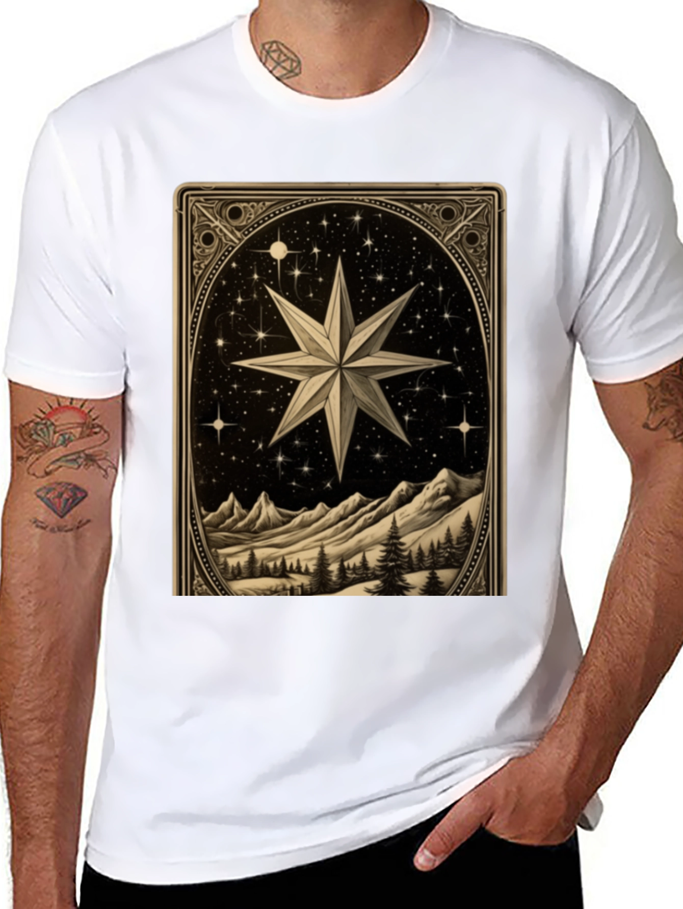Celestial Star Mountain Scene Graphic Tee