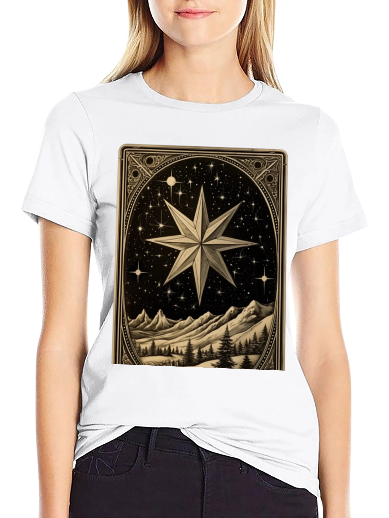Celestial Star Mountain Scene Graphic Tee