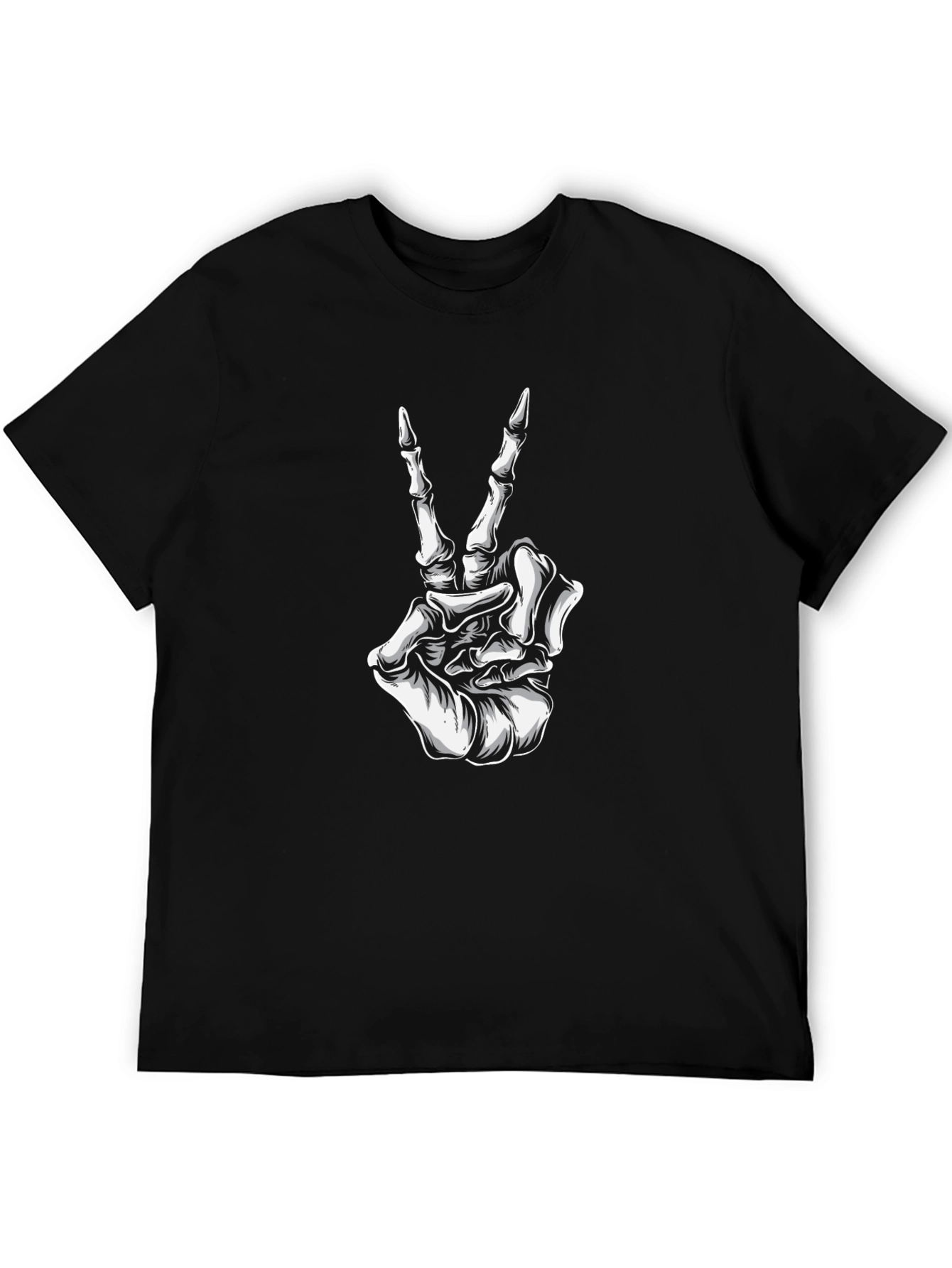 Skeleton Hand Peace Sign Black Graphic T-Shirt