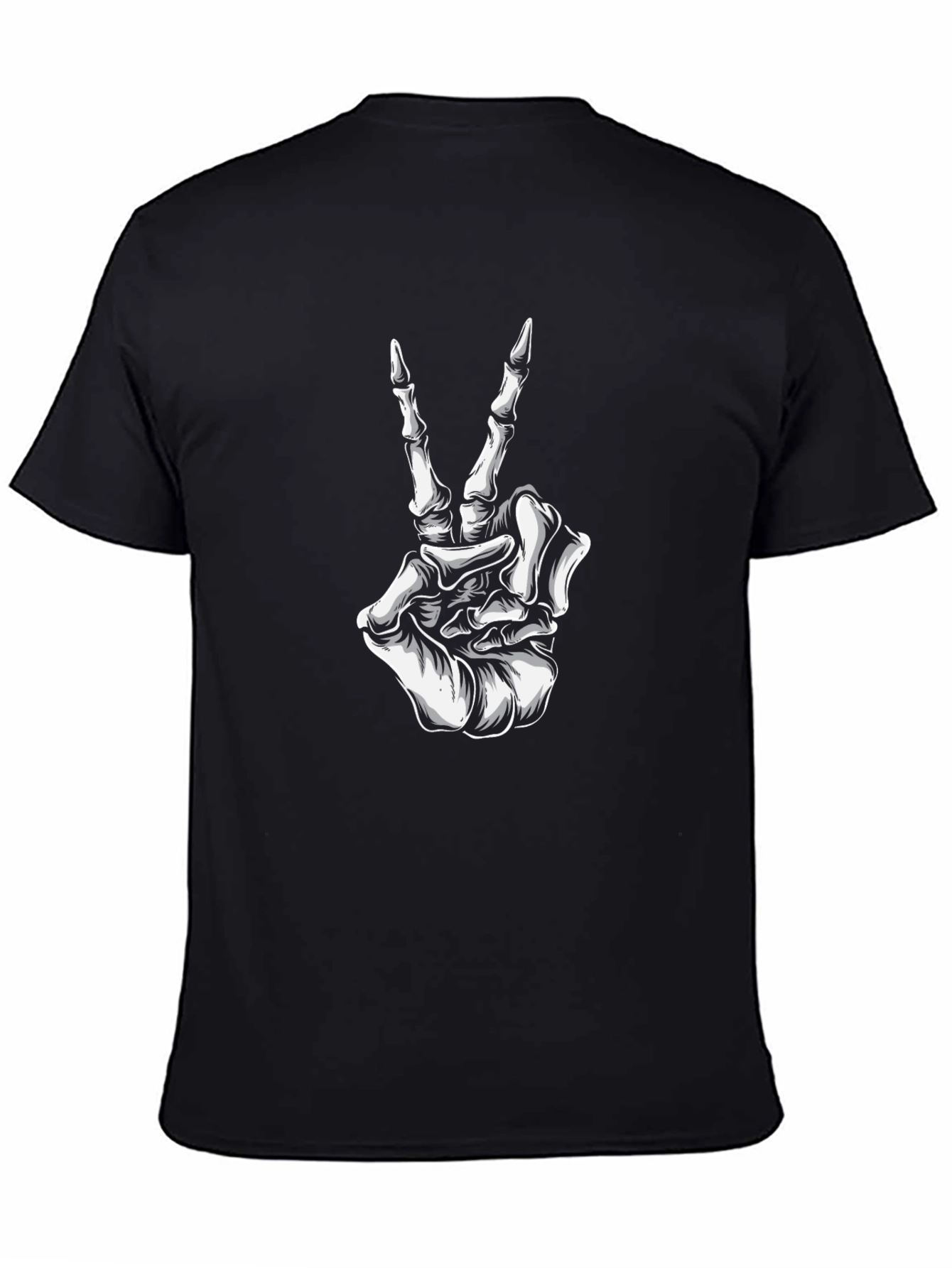 Skeleton Hand Peace Sign Black Graphic T-Shirt