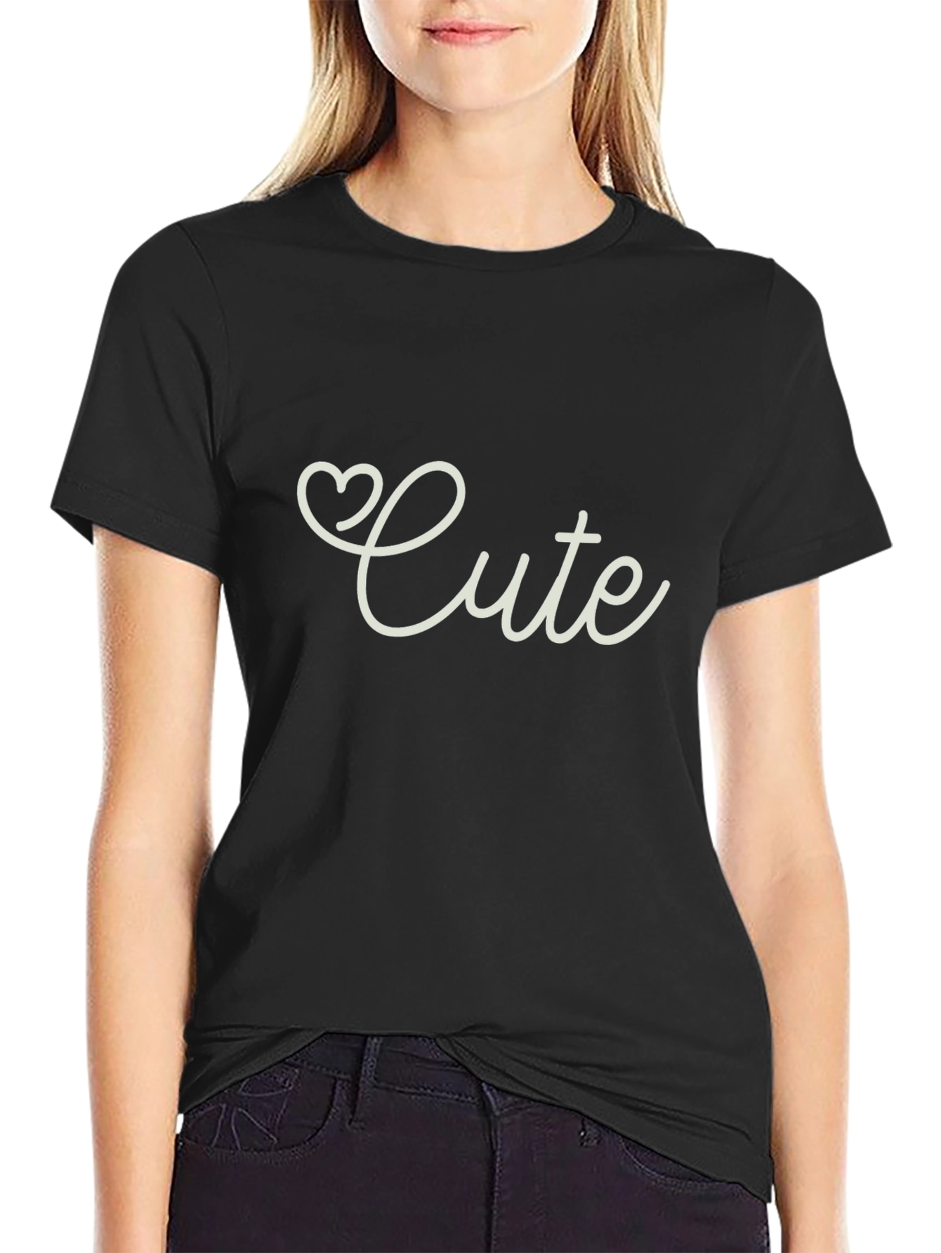 Cute Heart Script Black T-Shirt
