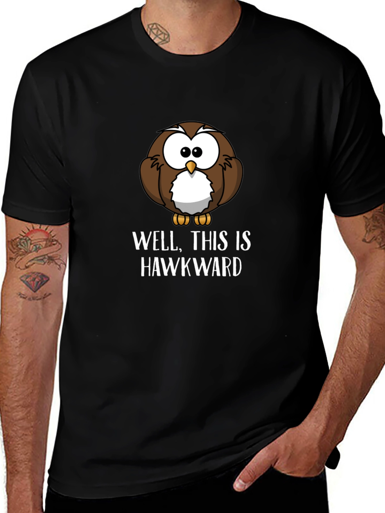 Funny Hawkward Owl Graphic T-Shirt