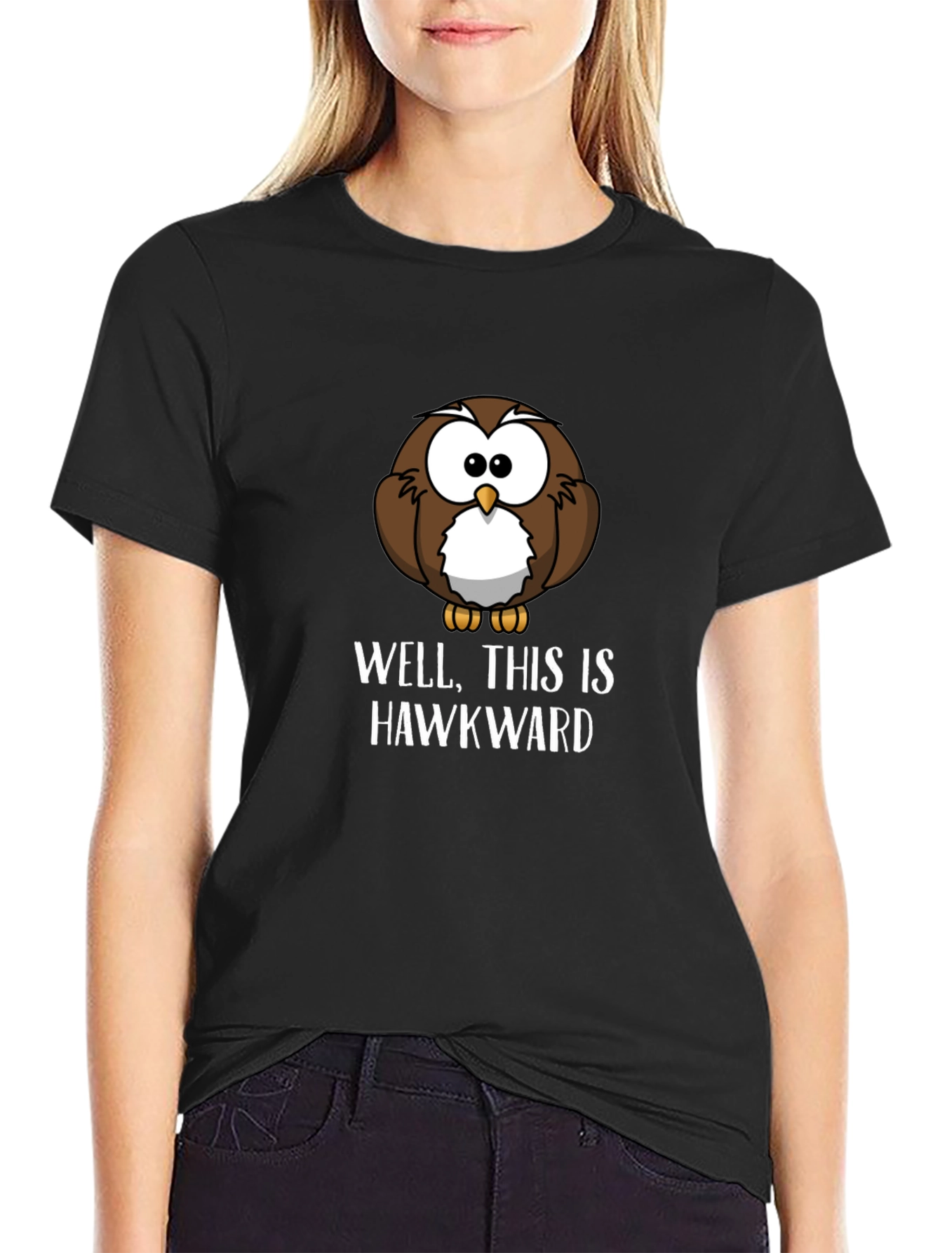 Funny Hawkward Owl Graphic T-Shirt