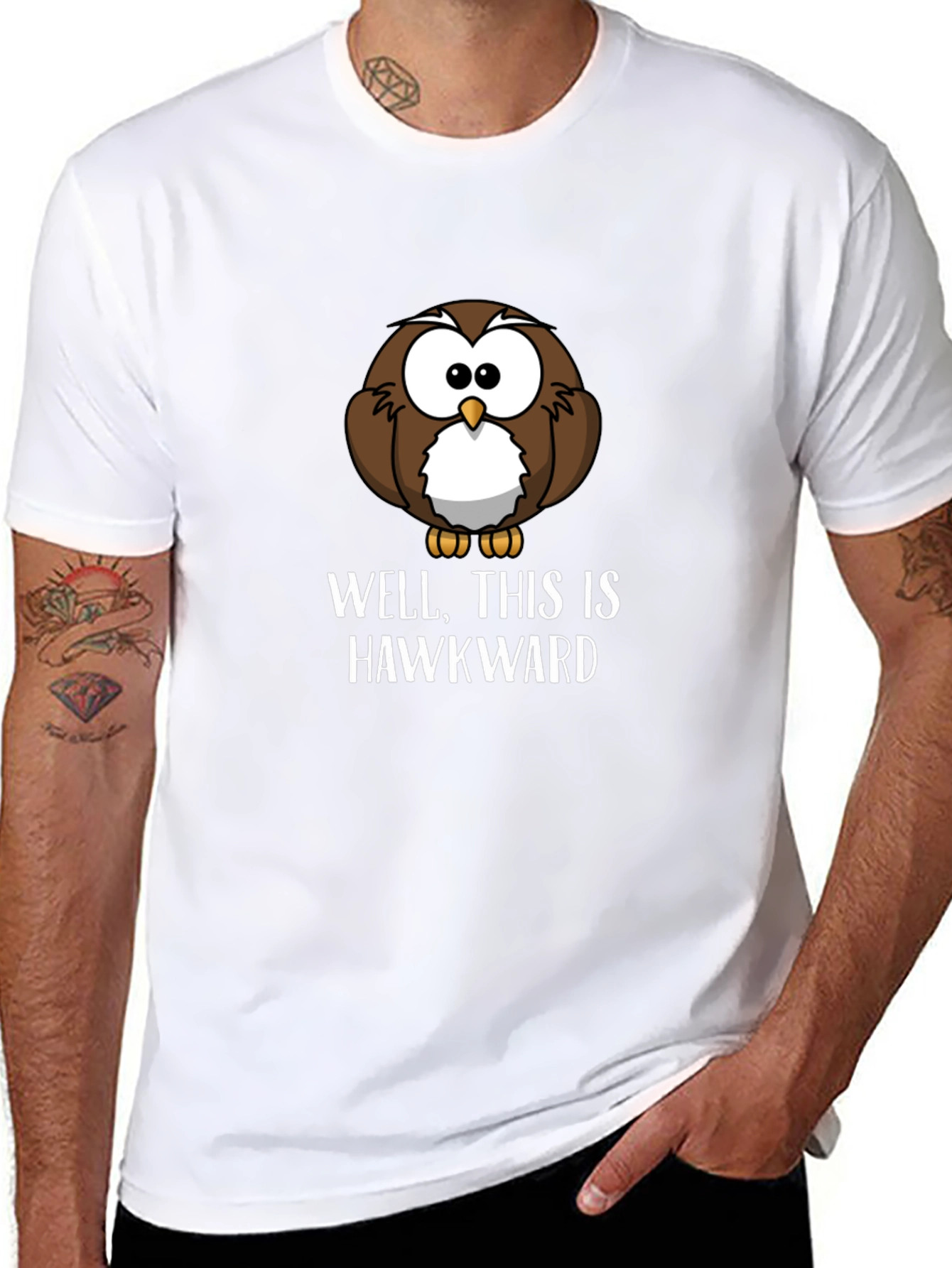 Funny Hawkward Owl Graphic T-Shirt
