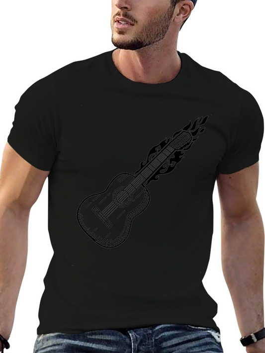 Flaming Guitar Graphic Tee - Rocker Style