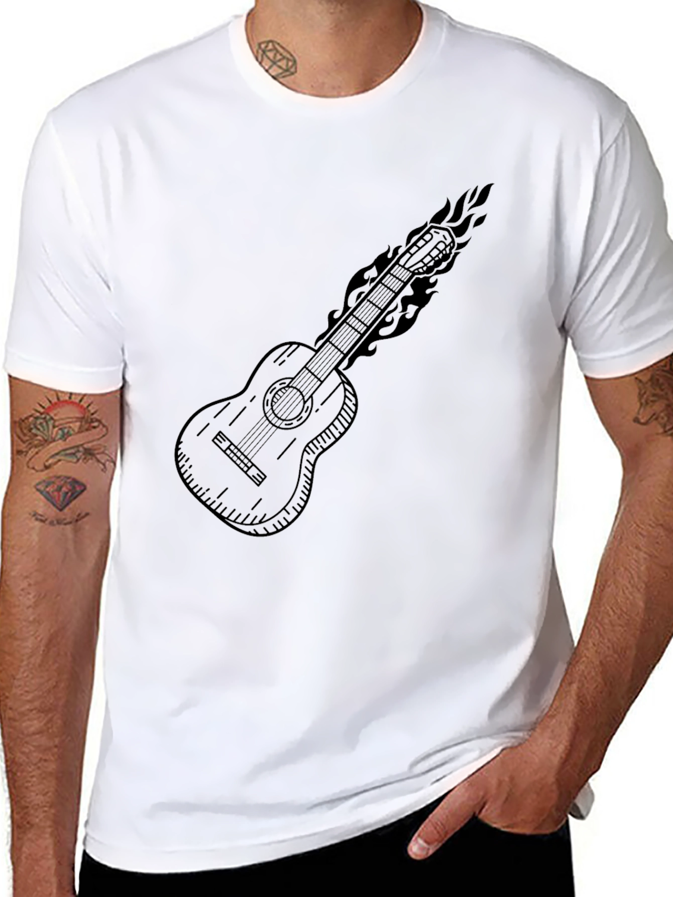 Flaming Guitar Graphic Tee - Rocker Style
