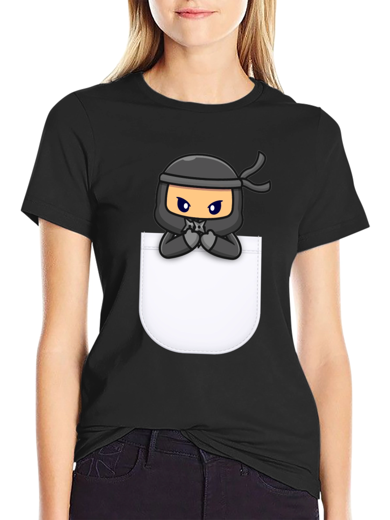 Ninja in Pocket Graphic Tee - Cool Cartoon T-Shirt