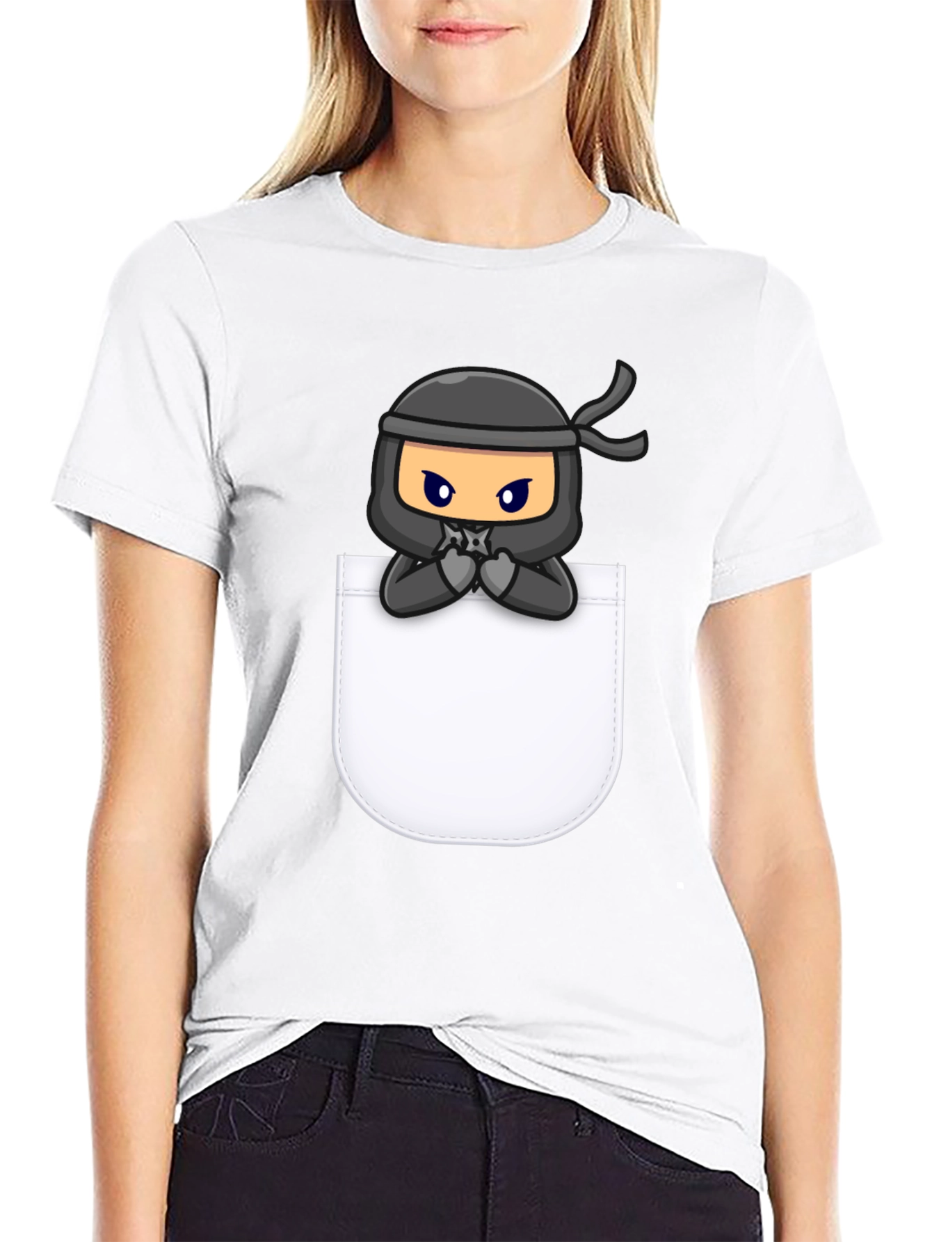 Ninja in Pocket Graphic Tee - Cool Cartoon T-Shirt