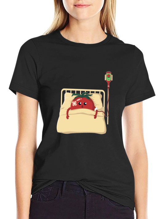 Funny Tomato Illness Graphic Tee - Black Cotton Shirt