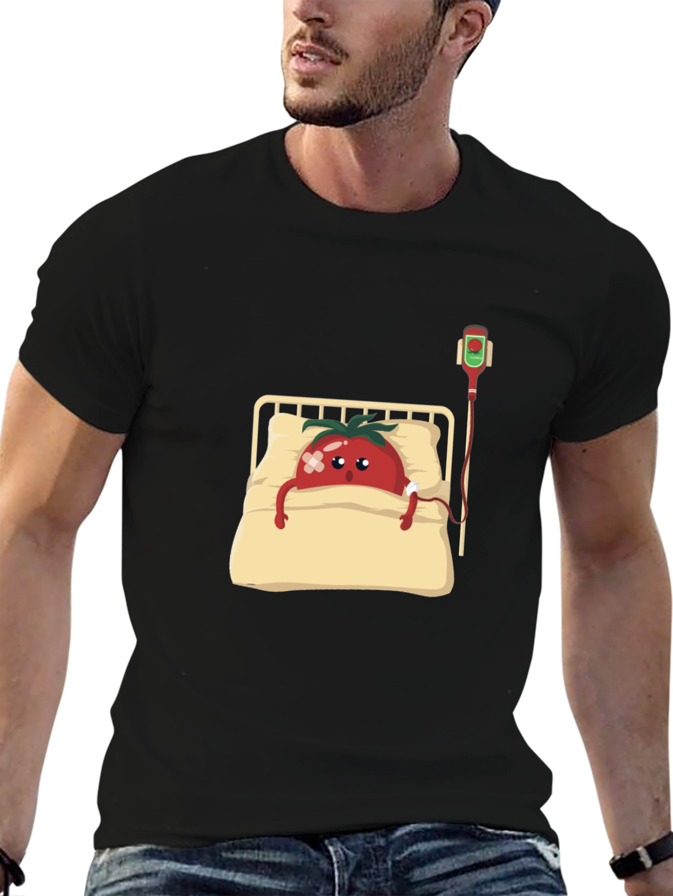 Funny Tomato Illness Graphic Tee - Black Cotton Shirt