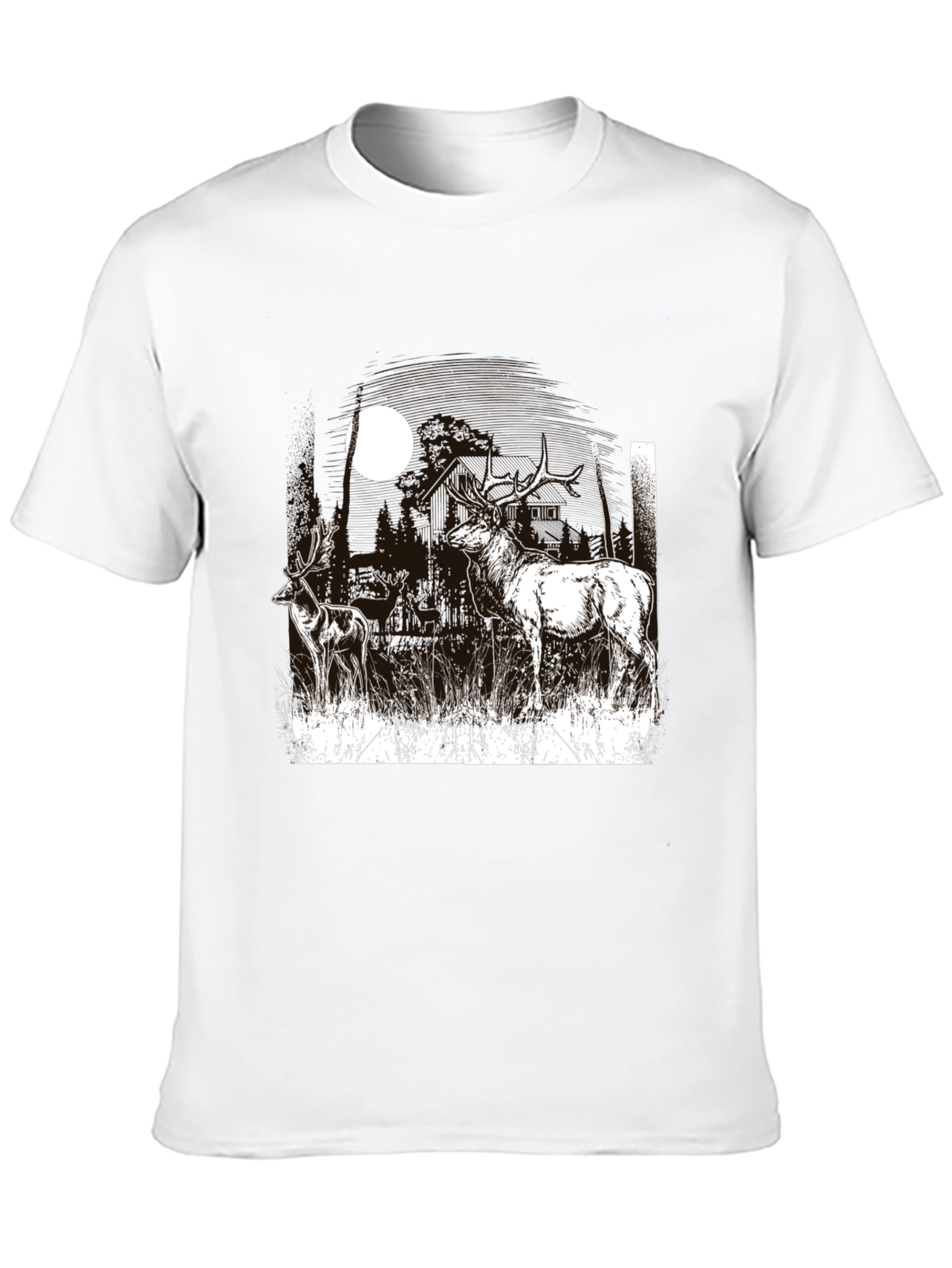 Deer Moon Graphic T-Shirt - Black