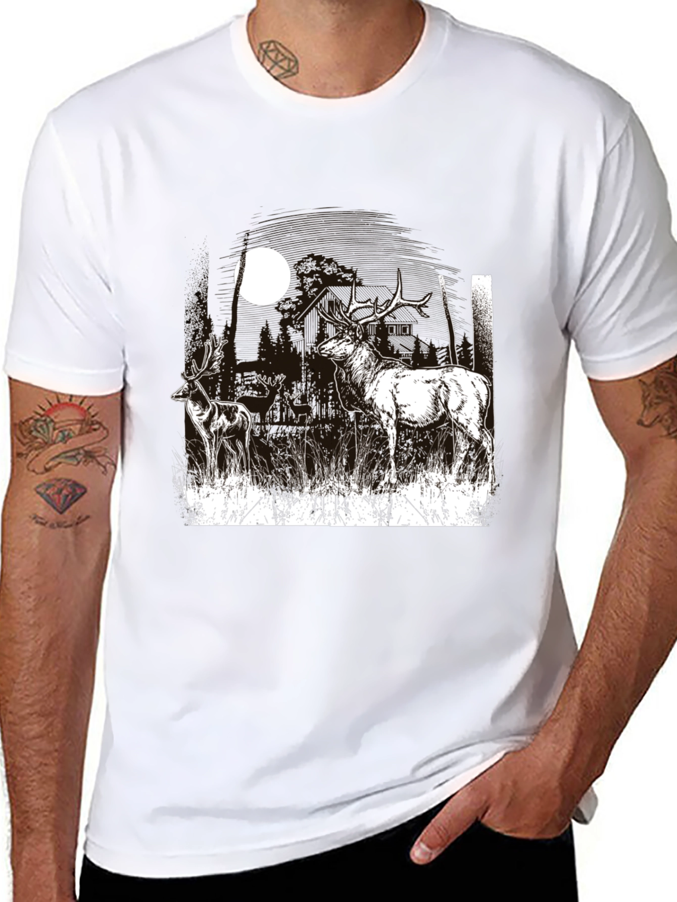 Deer Moon Graphic T-Shirt - Black