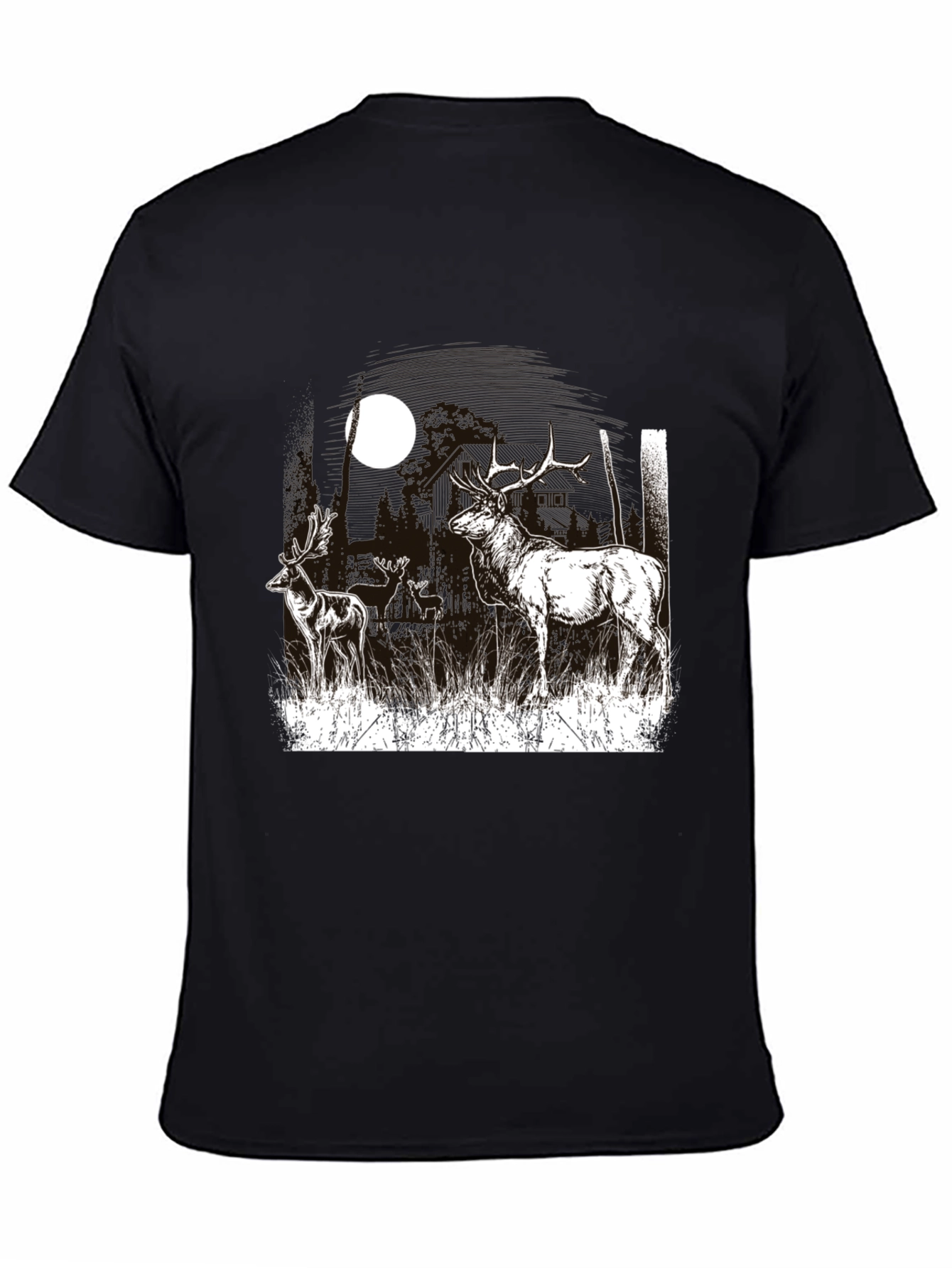 Deer Moon Graphic T-Shirt - Black