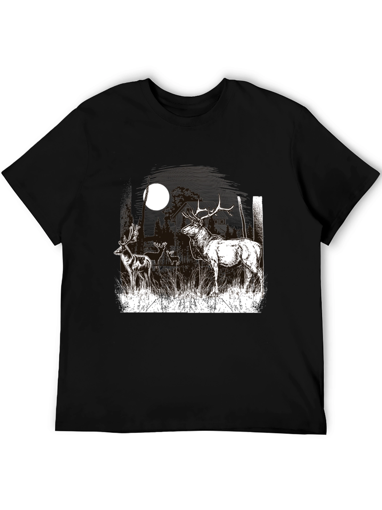 Deer Moon Graphic T-Shirt - Black