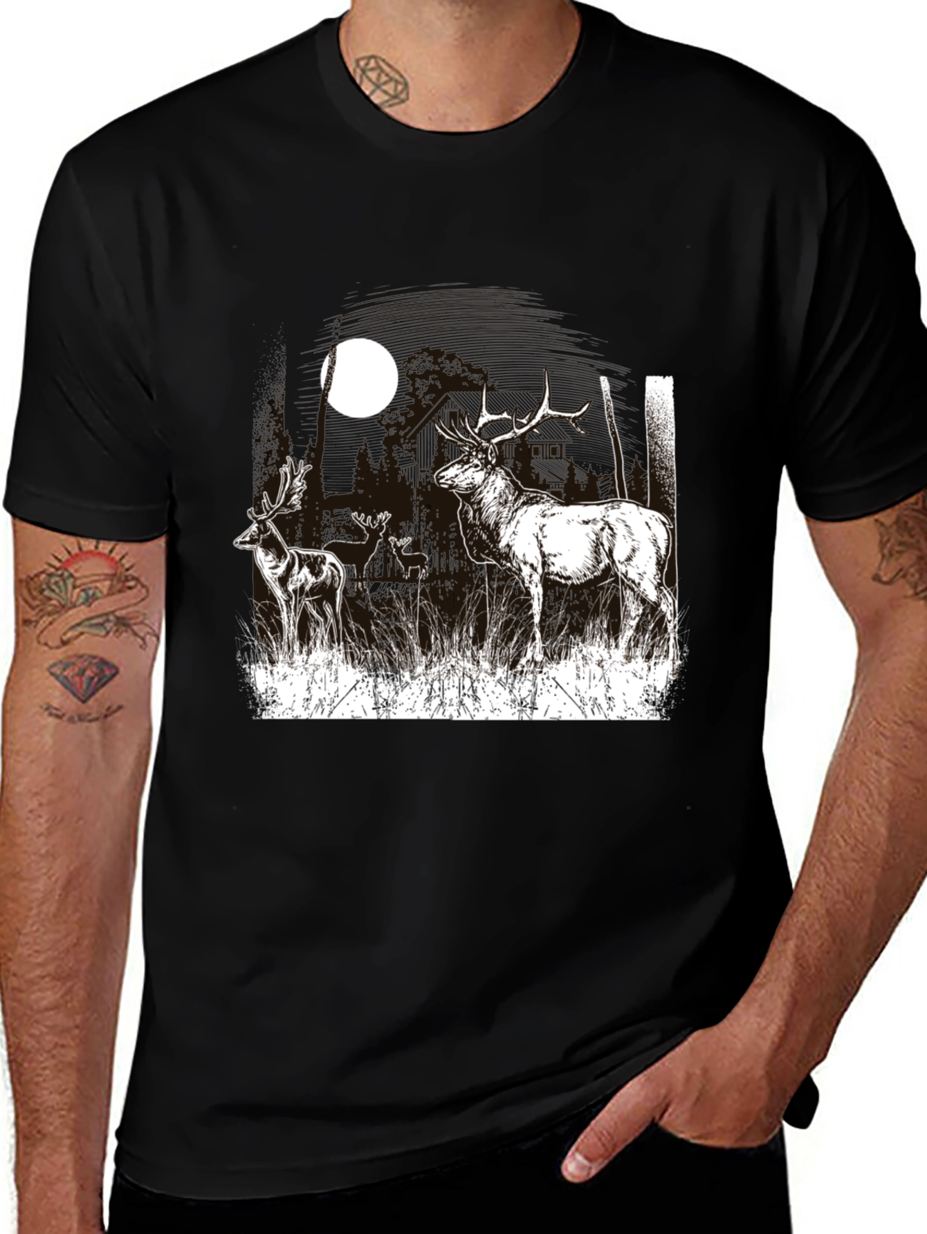 Deer Moon Graphic T-Shirt - Black