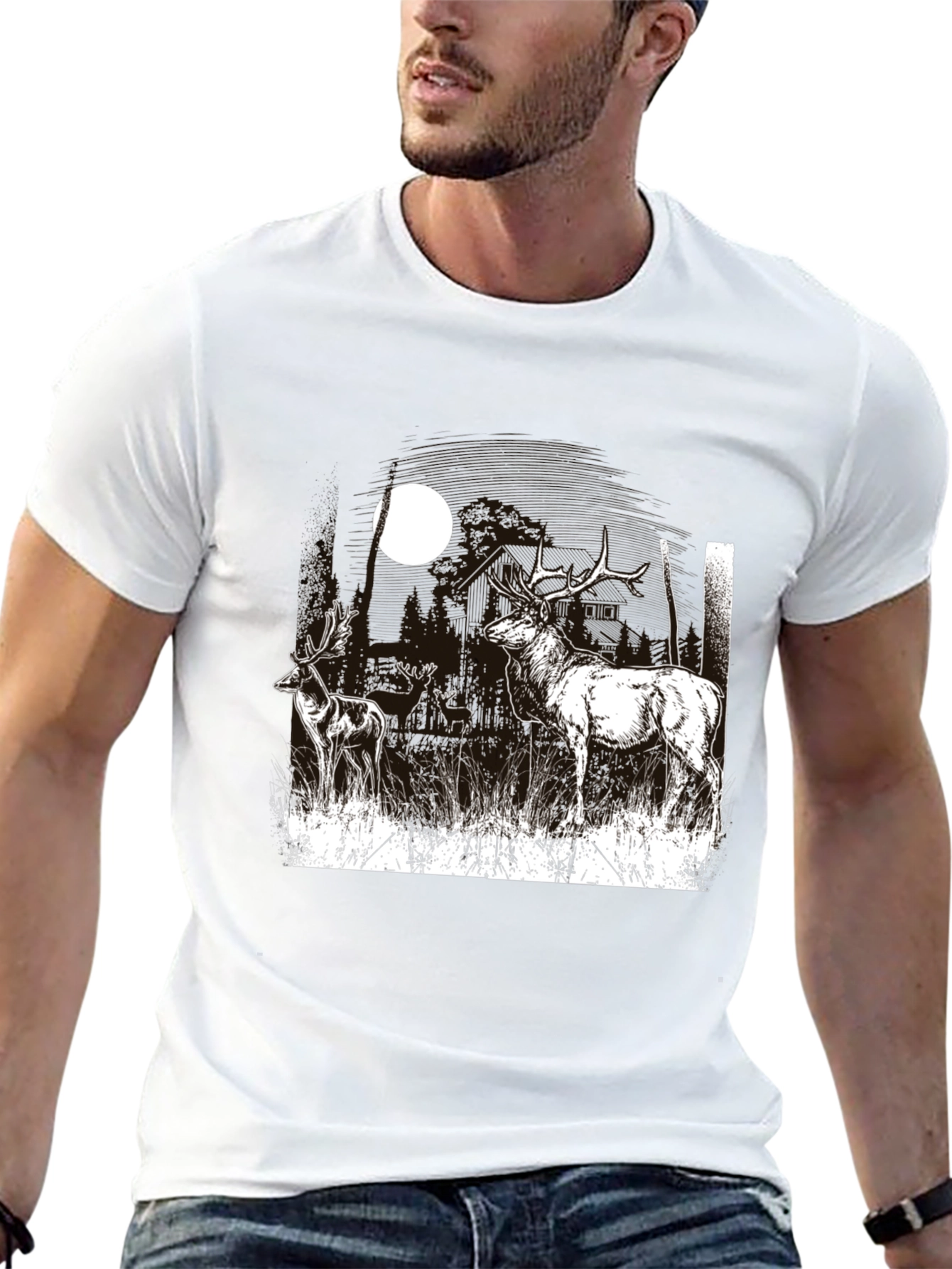 Deer Moon Graphic T-Shirt - Black