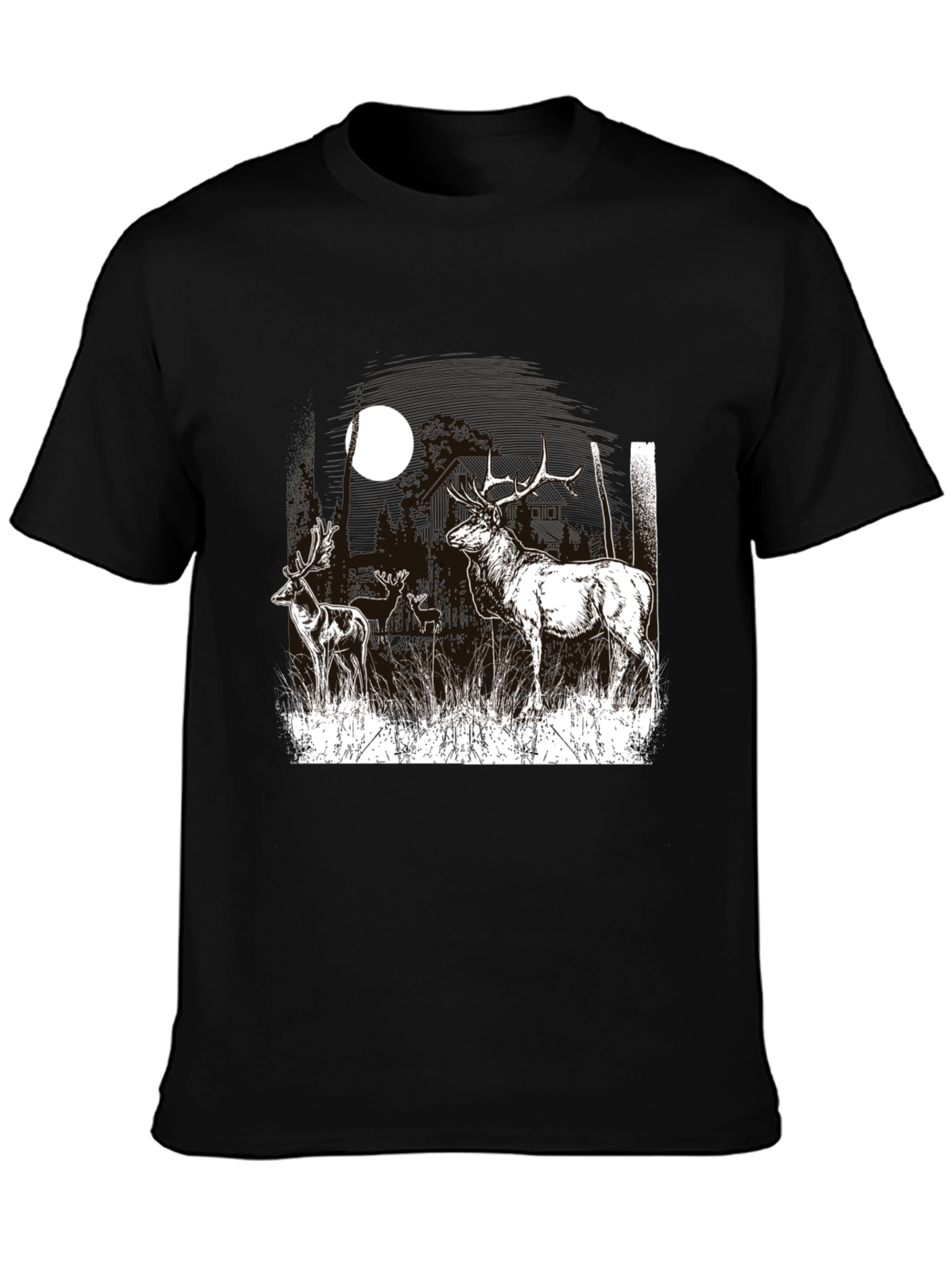 Deer Moon Graphic T-Shirt - Black