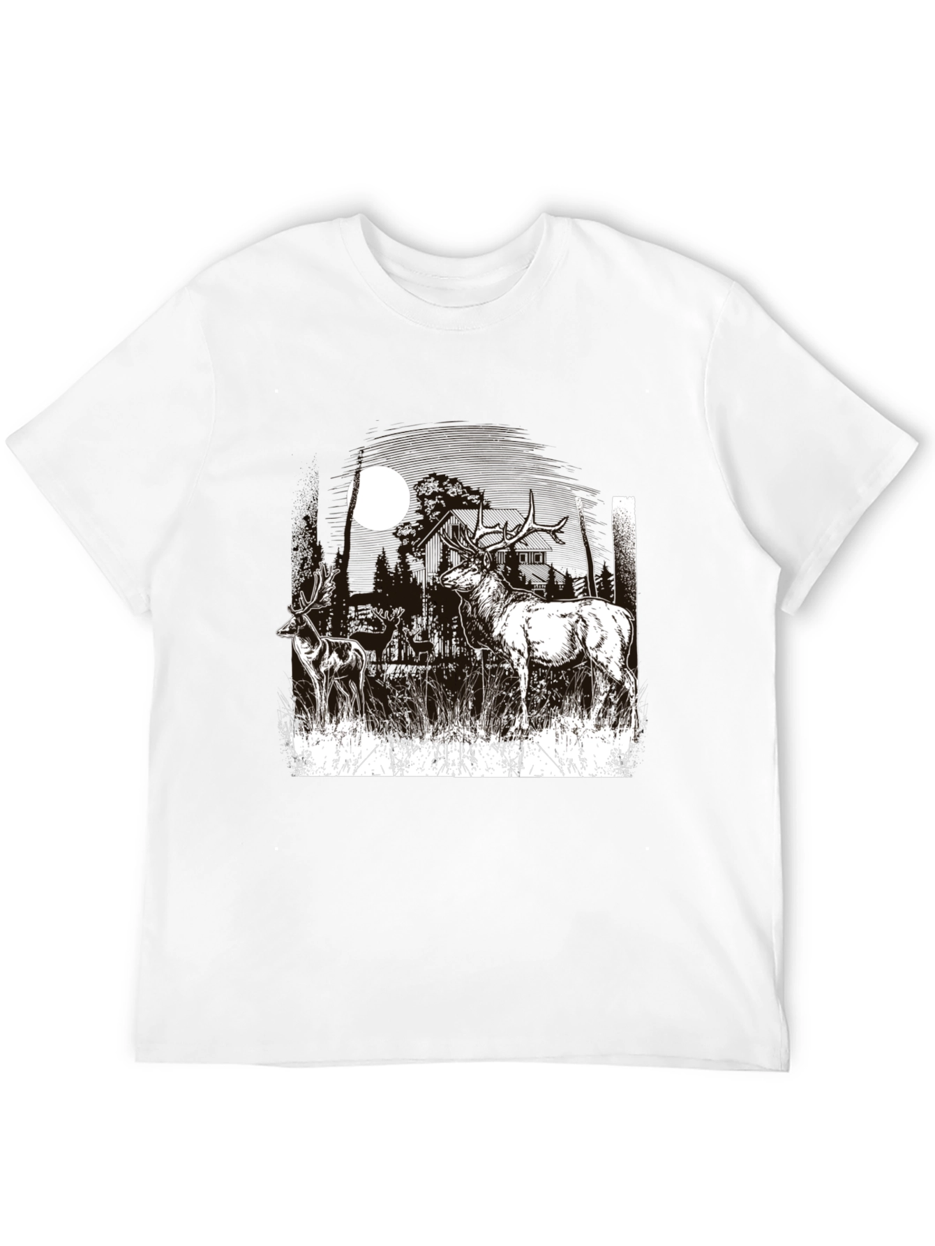 Deer Moon Graphic T-Shirt - Black