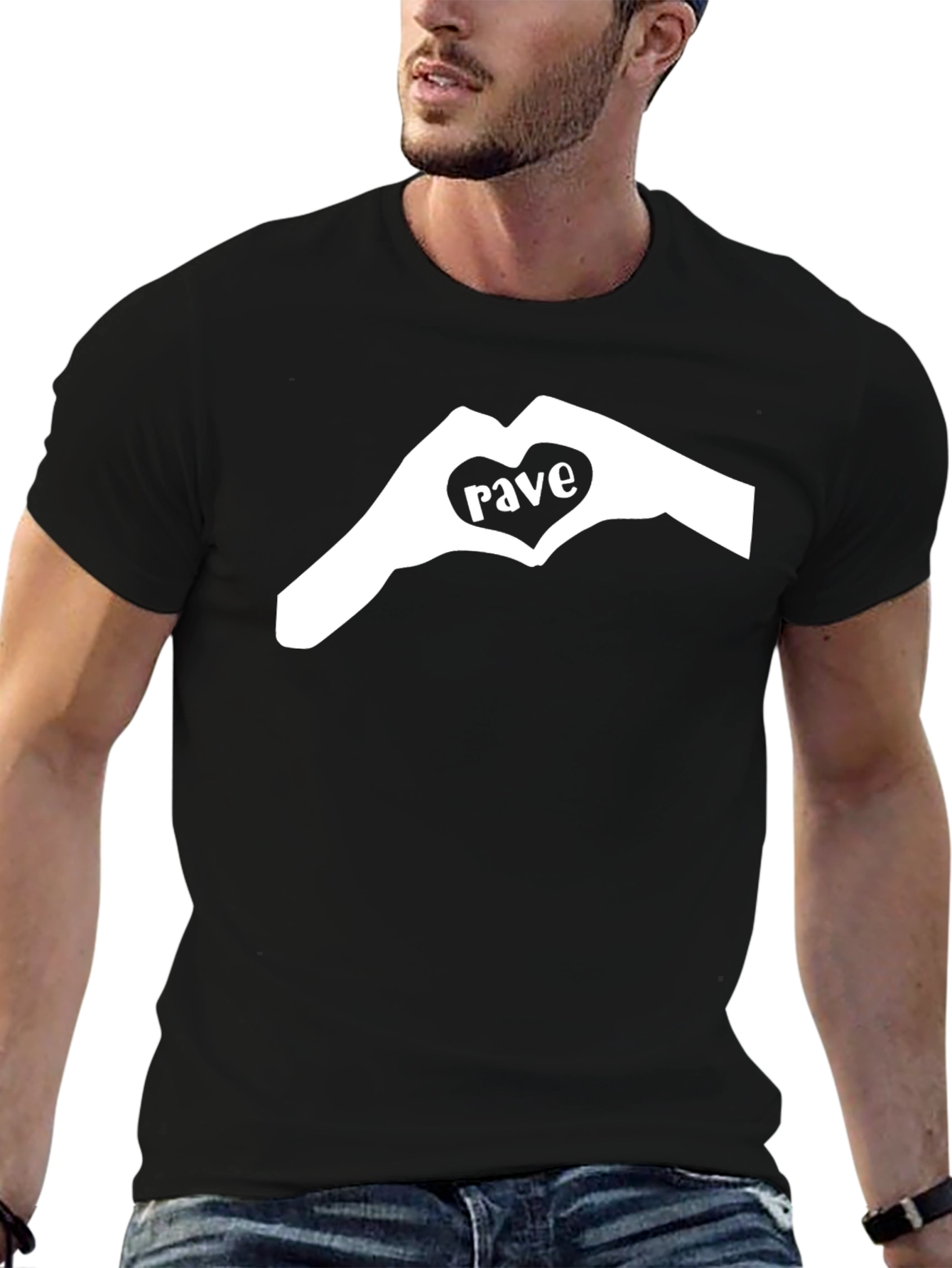 Rave Heart Hands Graphic Tee - Black Cotton T-Shirt