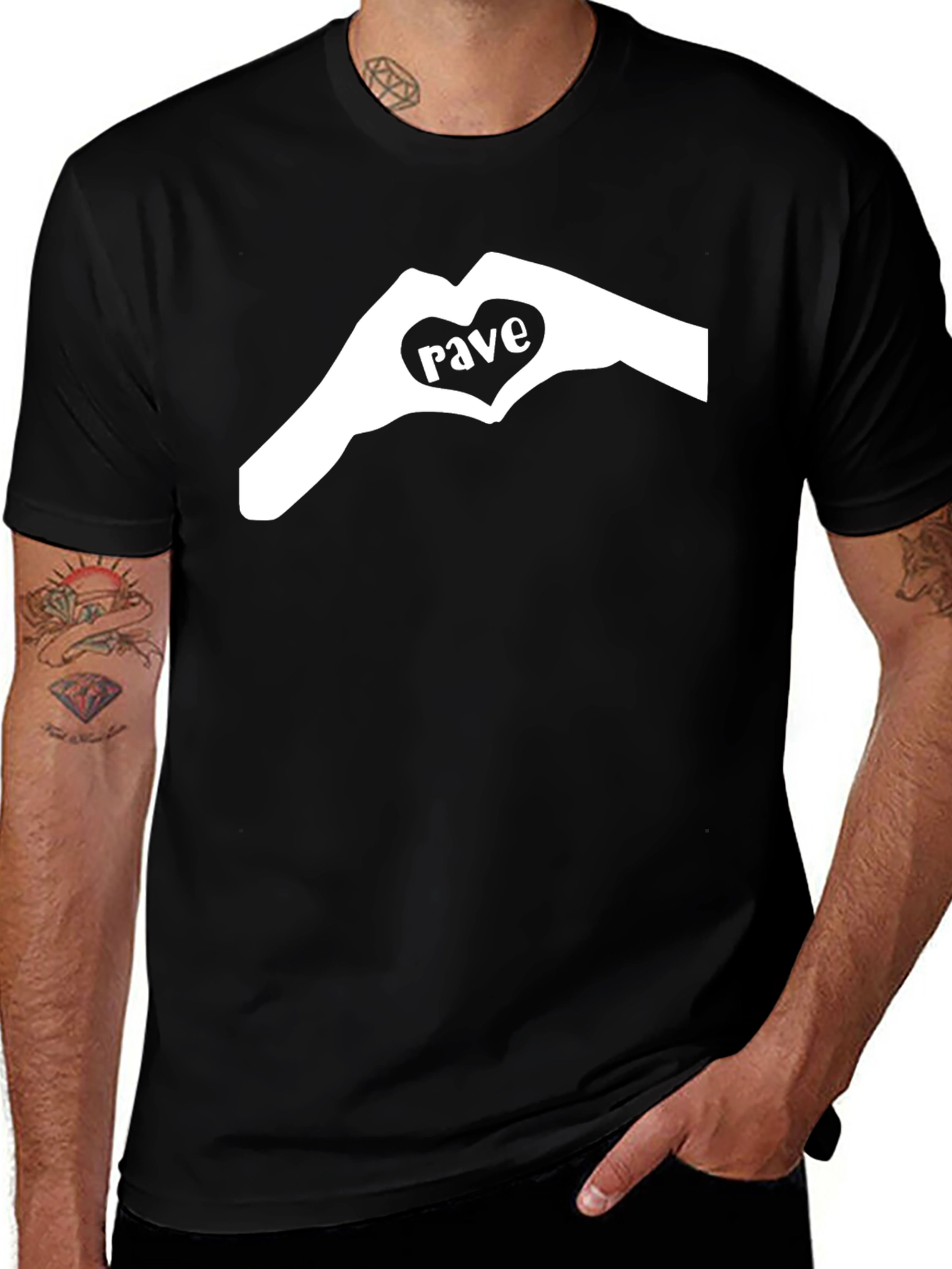 Rave Heart Hands Graphic Tee - Black Cotton T-Shirt