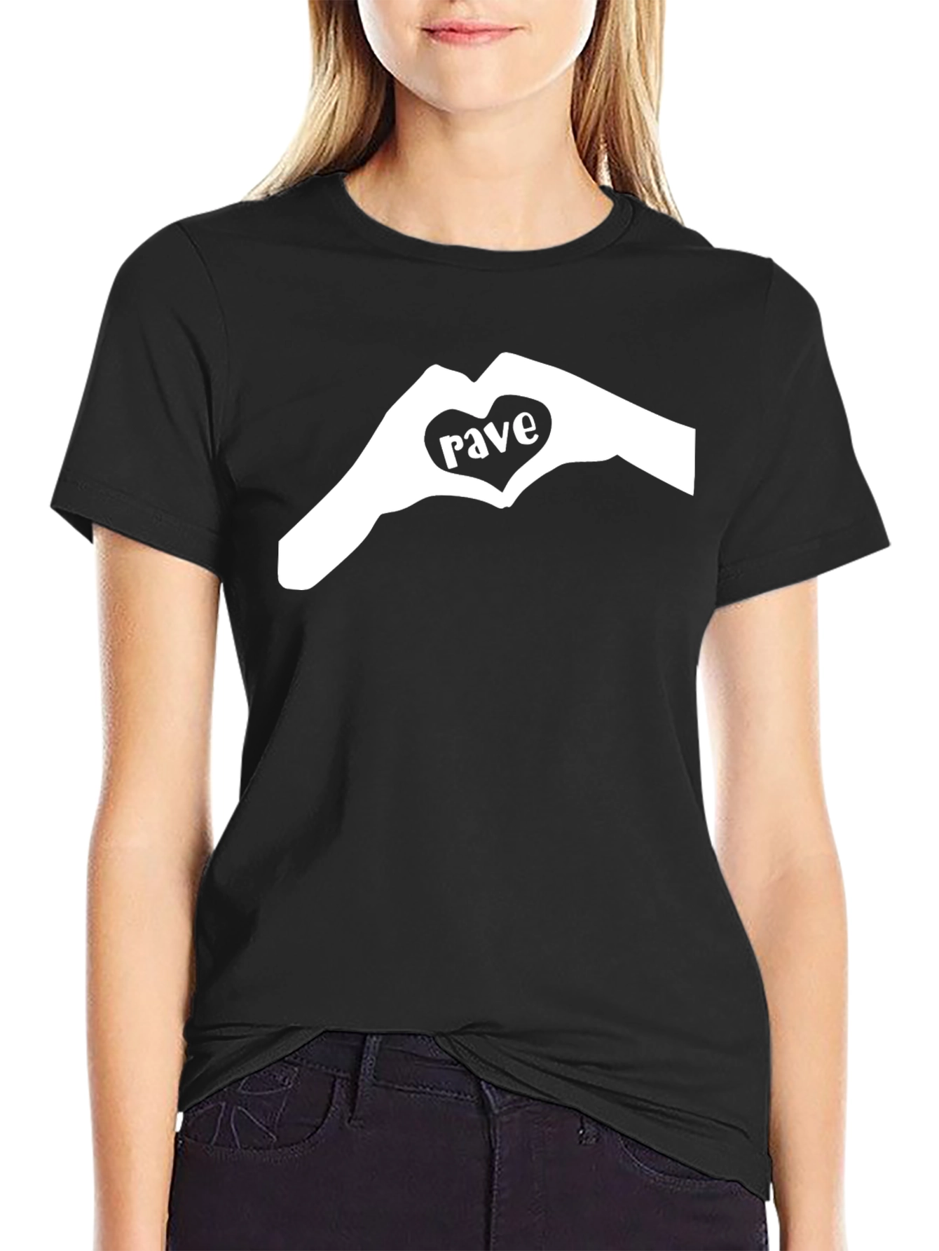 Rave Heart Hands Graphic Tee - Black Cotton T-Shirt