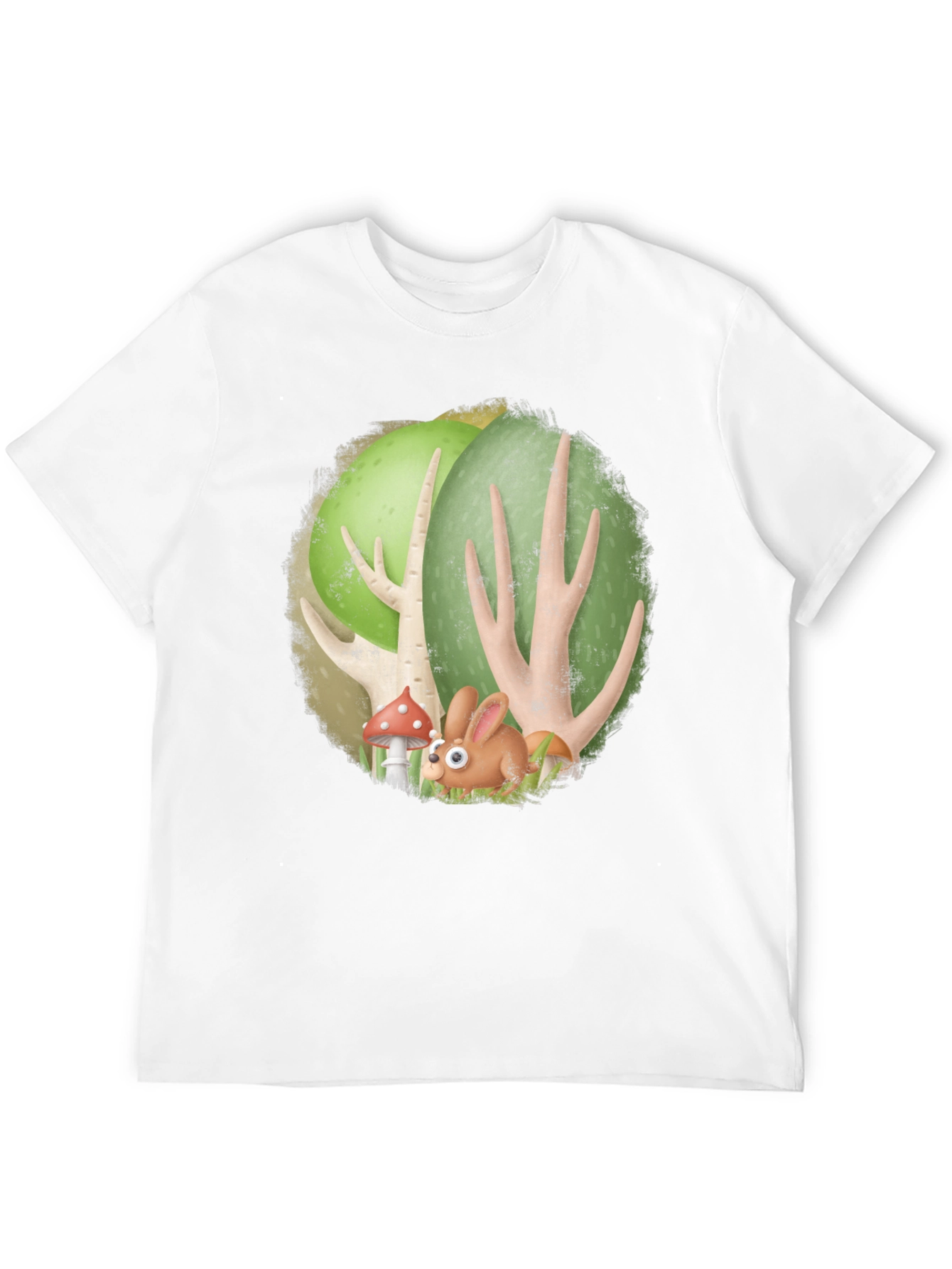 Cartoon Forest Bunny Black T-Shirt