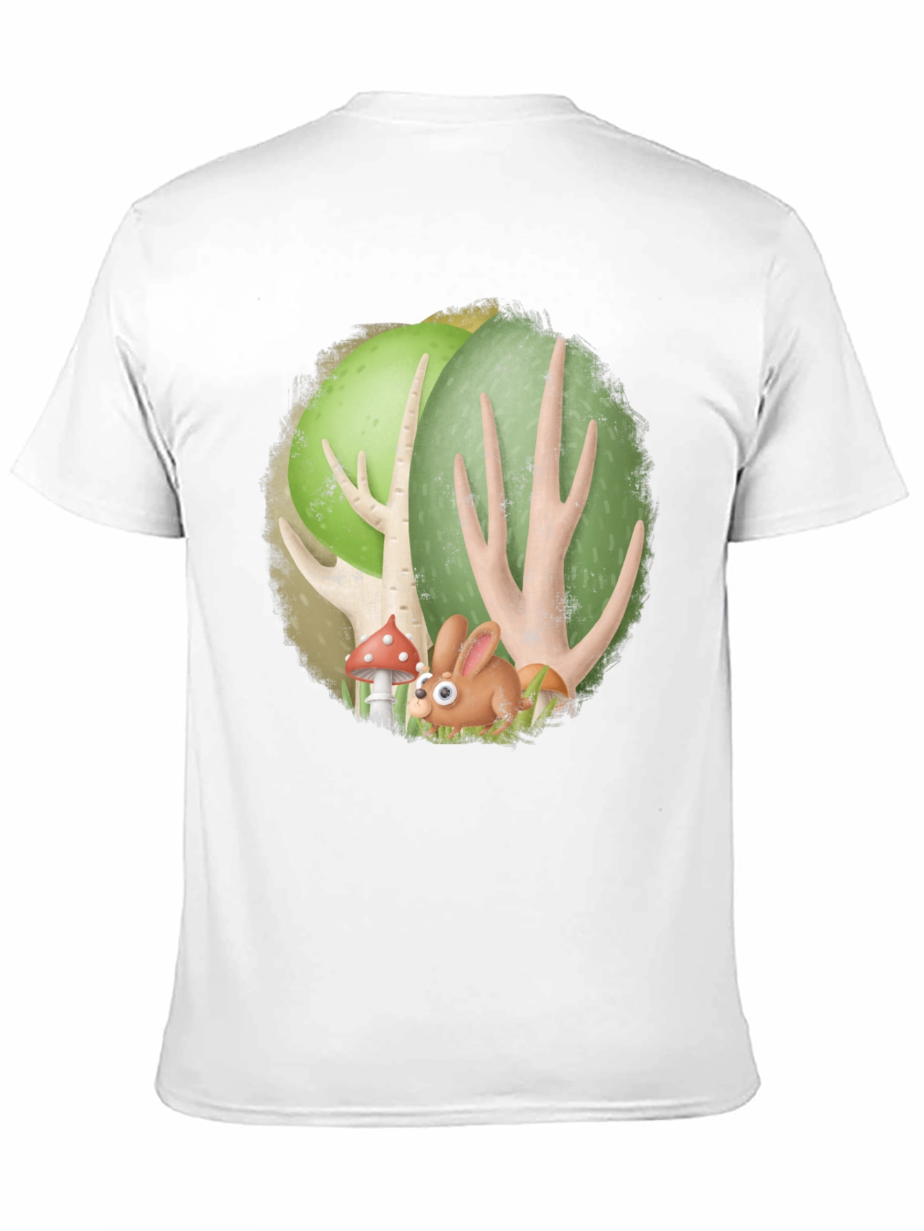 Cartoon Forest Bunny Black T-Shirt