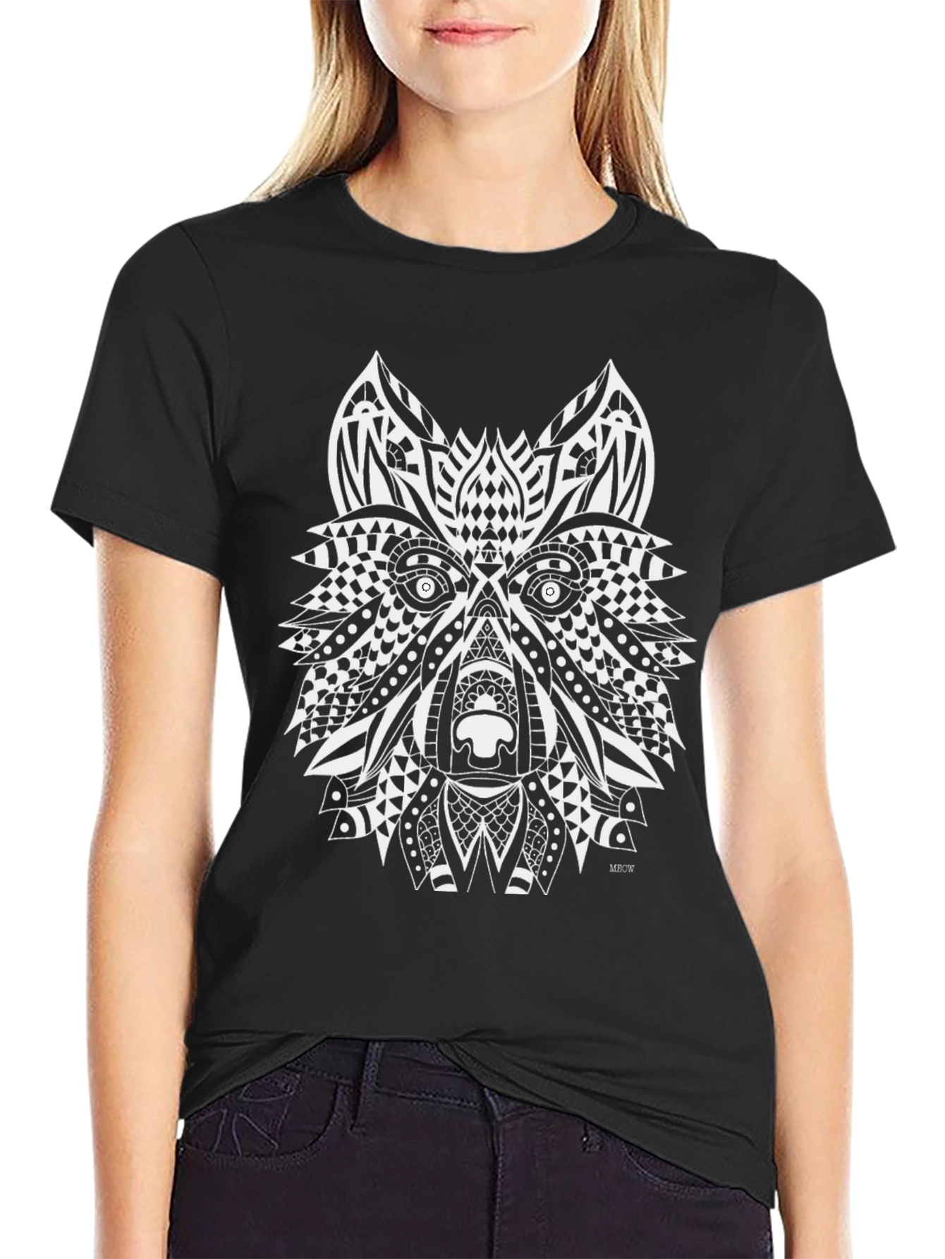 Tribal Wolf Graphic Black T-Shirt