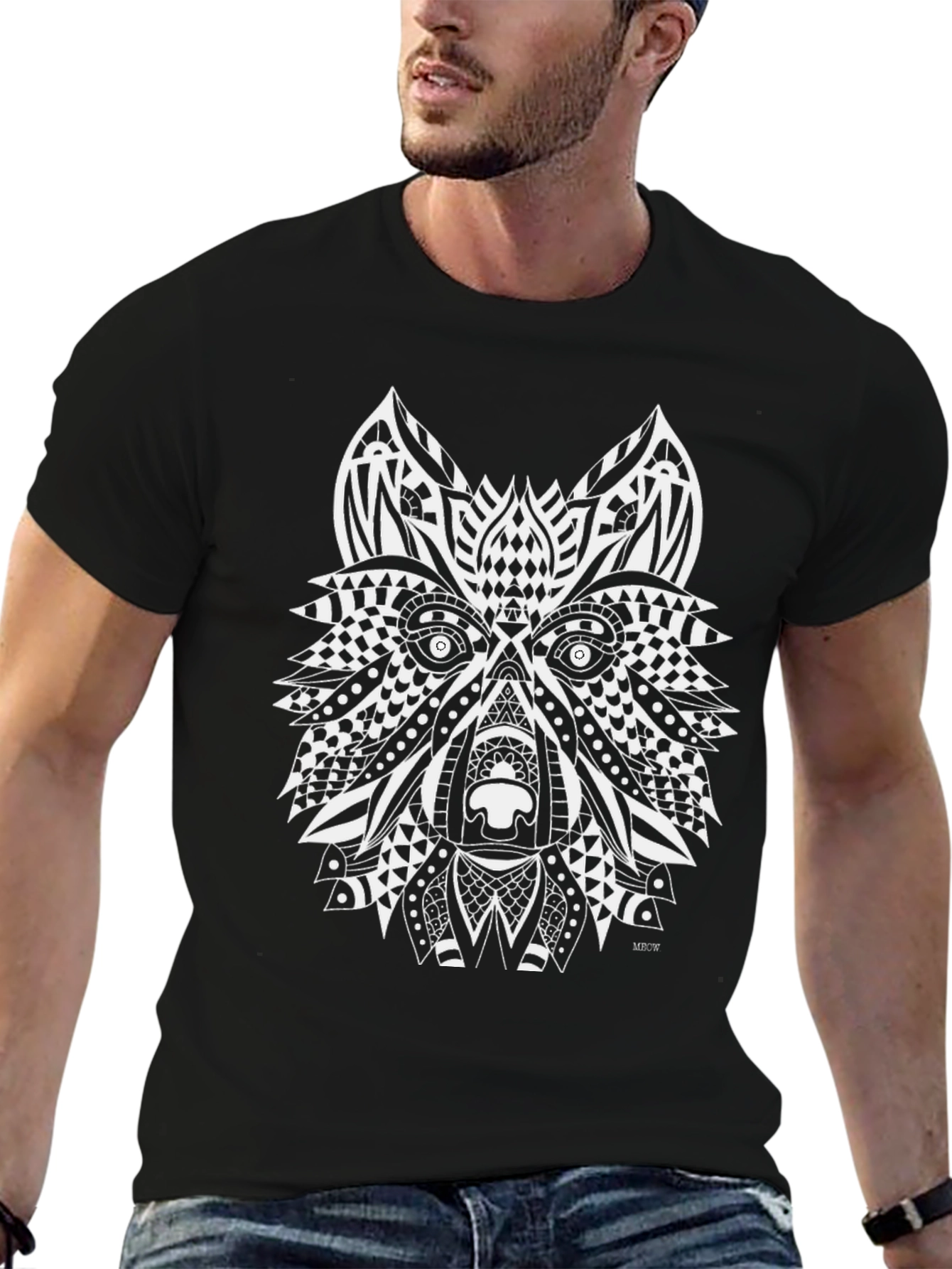 Tribal Wolf Graphic Black T-Shirt