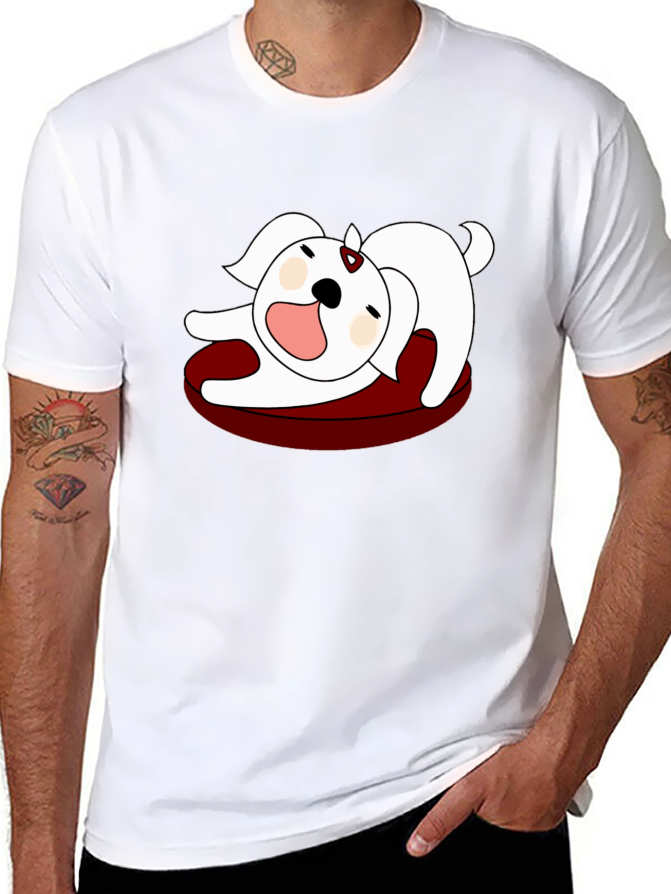 Cartoon Dog Graphic Tee - Relaxed Fit
