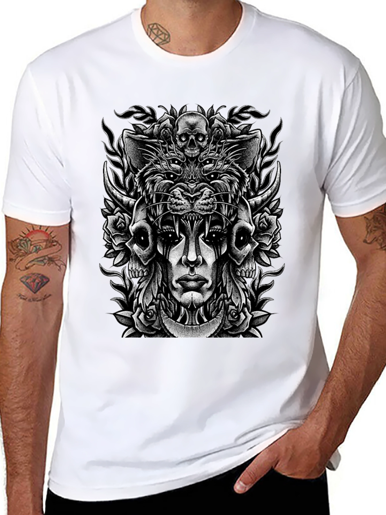 Skull & Roses Graphic Print T-Shirt