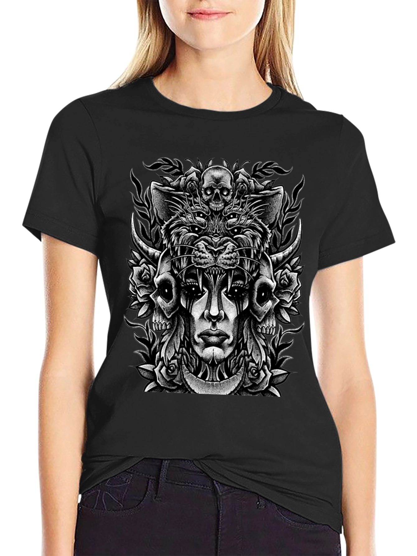 Skull & Roses Graphic Print T-Shirt