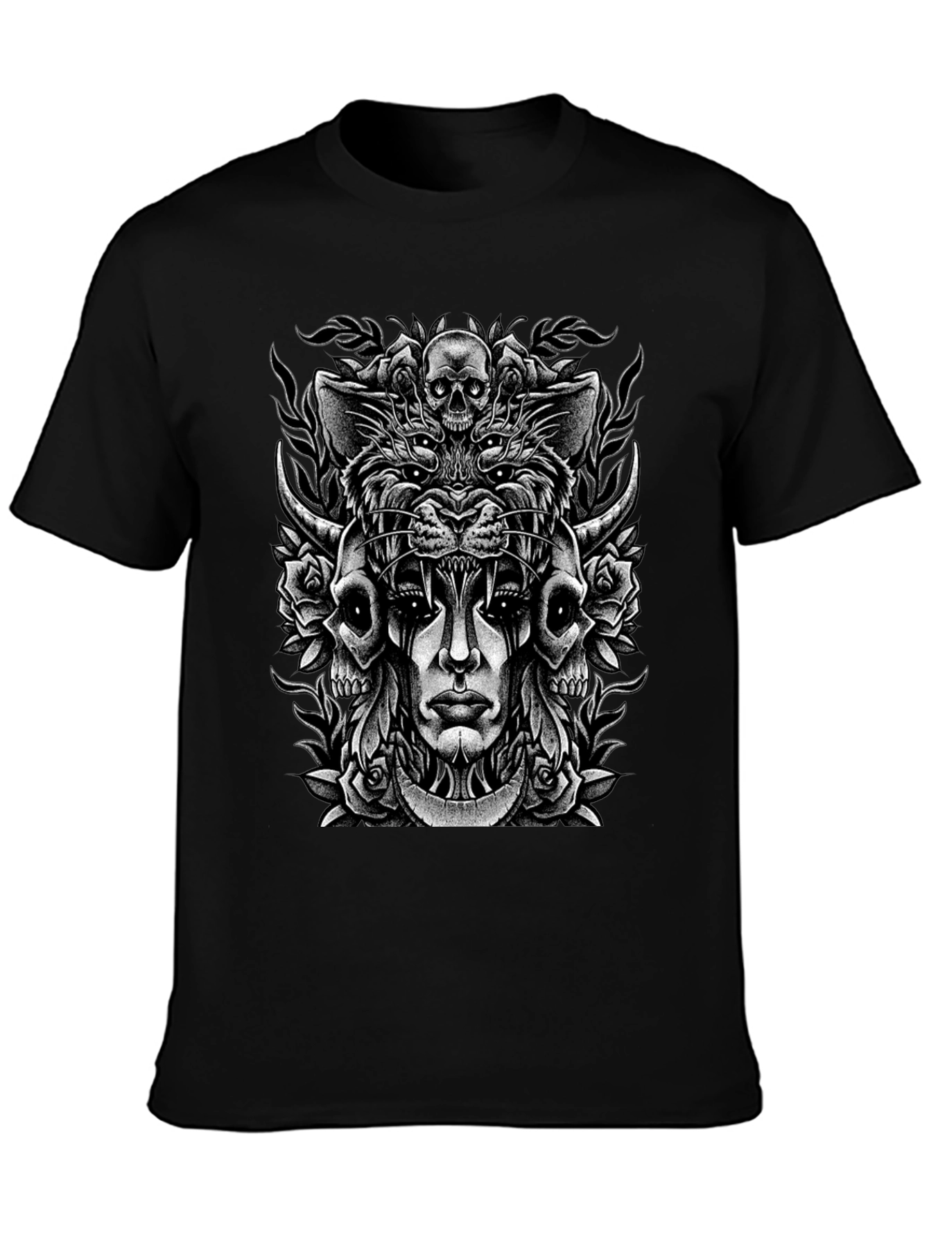 Skull & Roses Graphic Print T-Shirt
