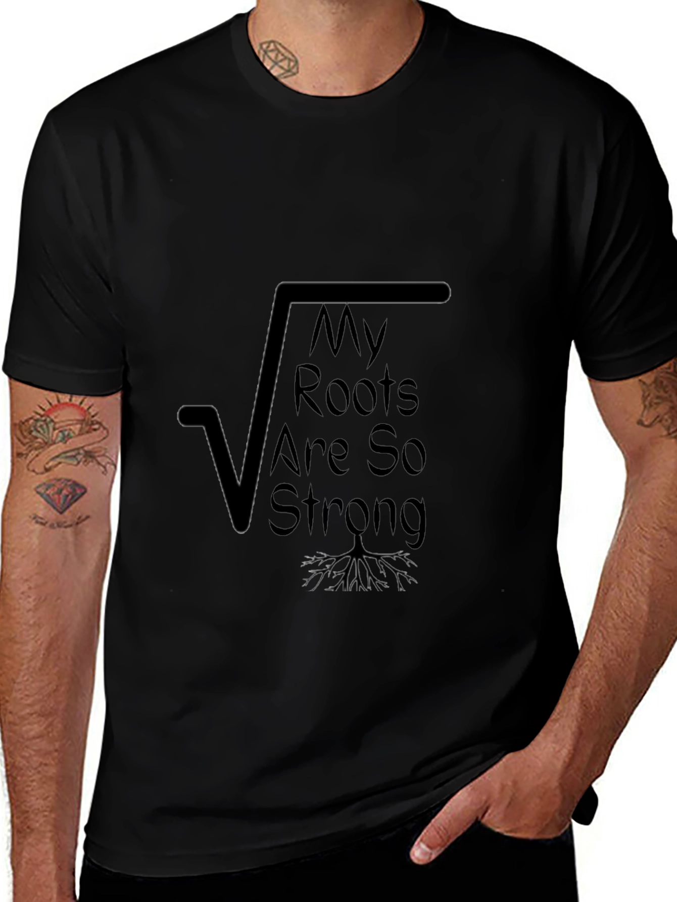 Strong Roots Graphic Tee - Black Cotton Shirt